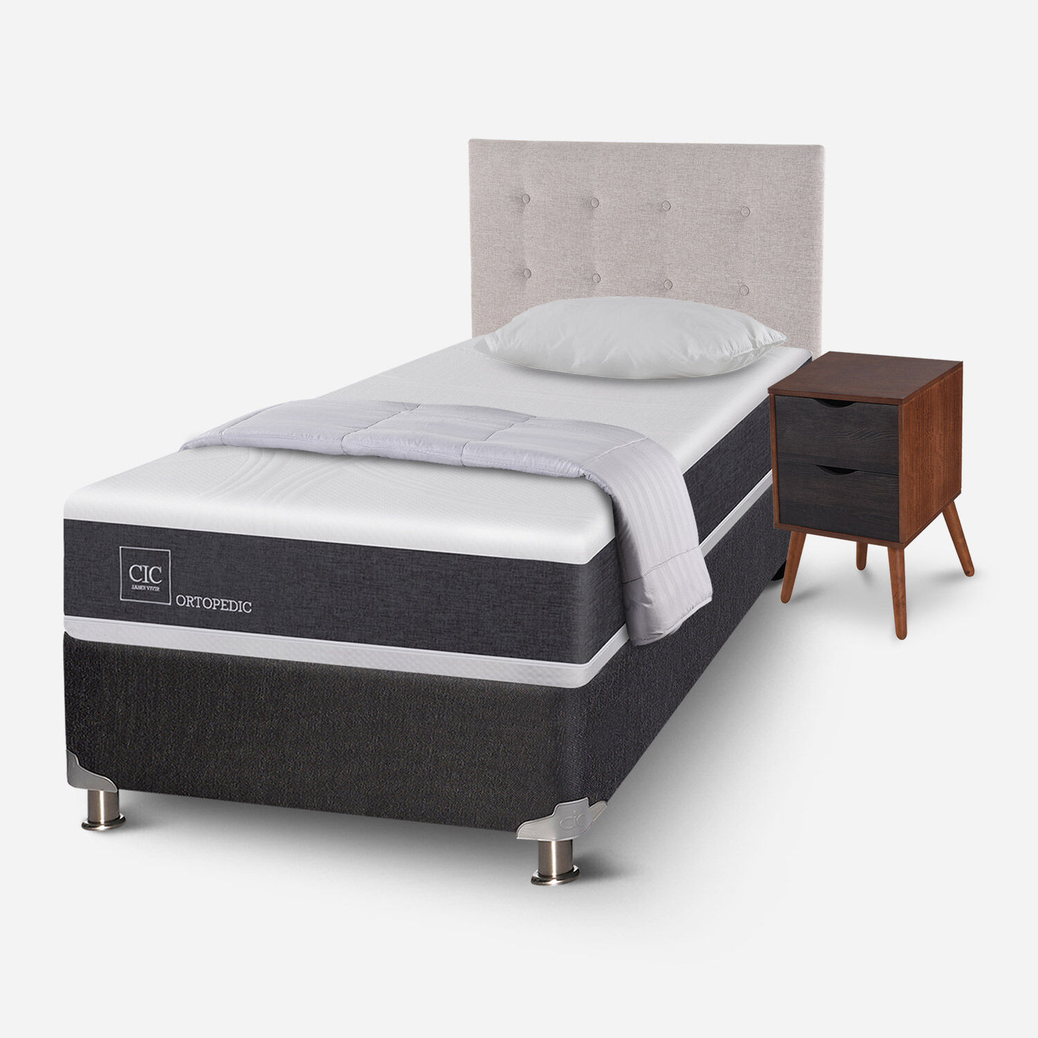 Box Spring 1.5 Plazas Ortopedic 5 Zonas + Almohada + Plumón + Set Tigris