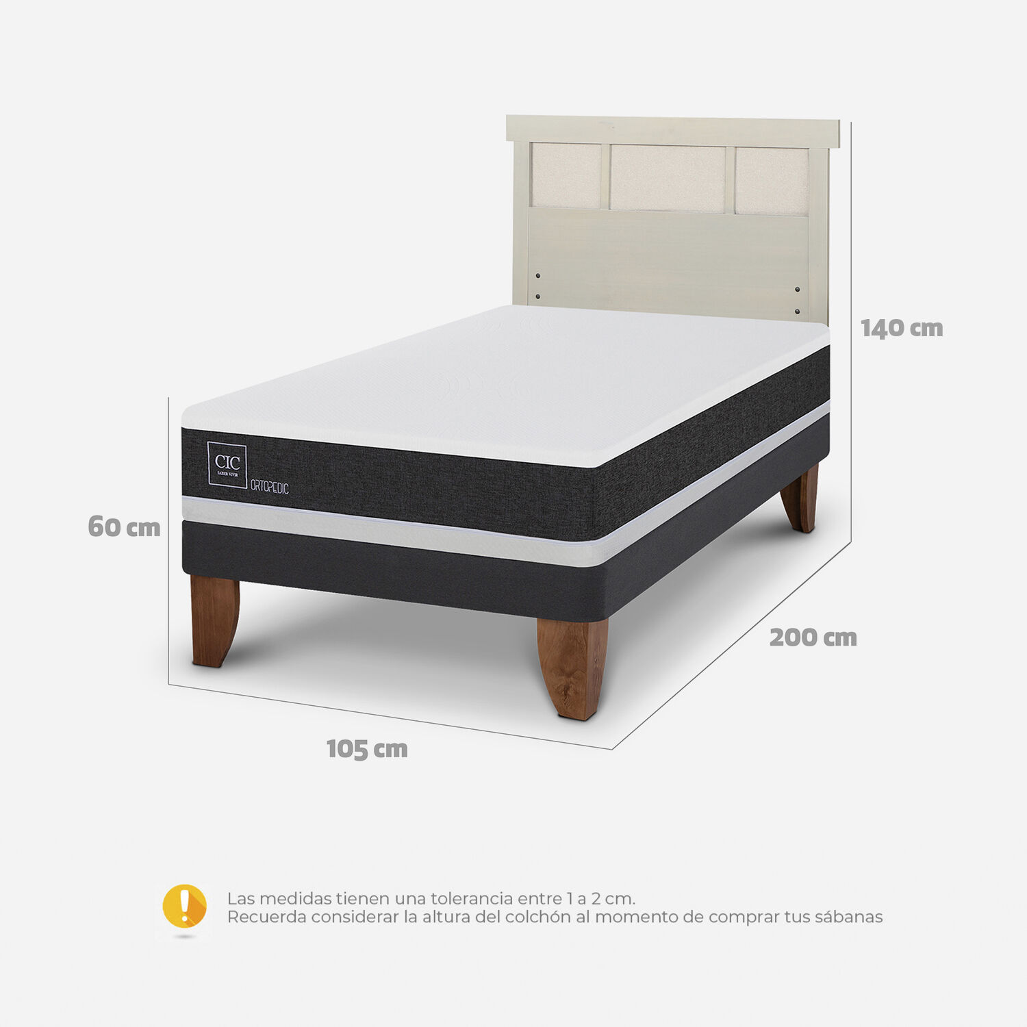 Cama Europea 1,5 Plazas Ortopedic + Respaldo Dublín Alpino