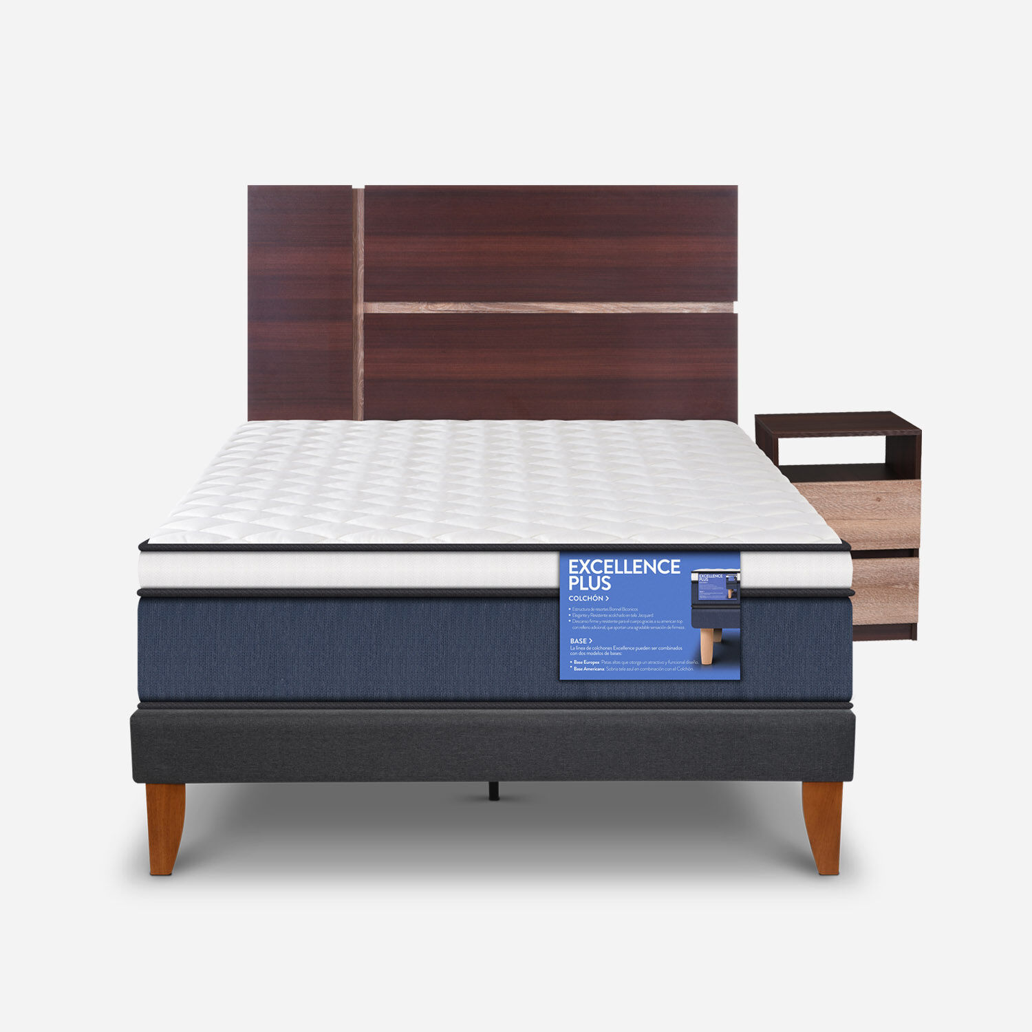 Cama Europea Curve 1,5 Plazas Excellence Plus + Set Enio