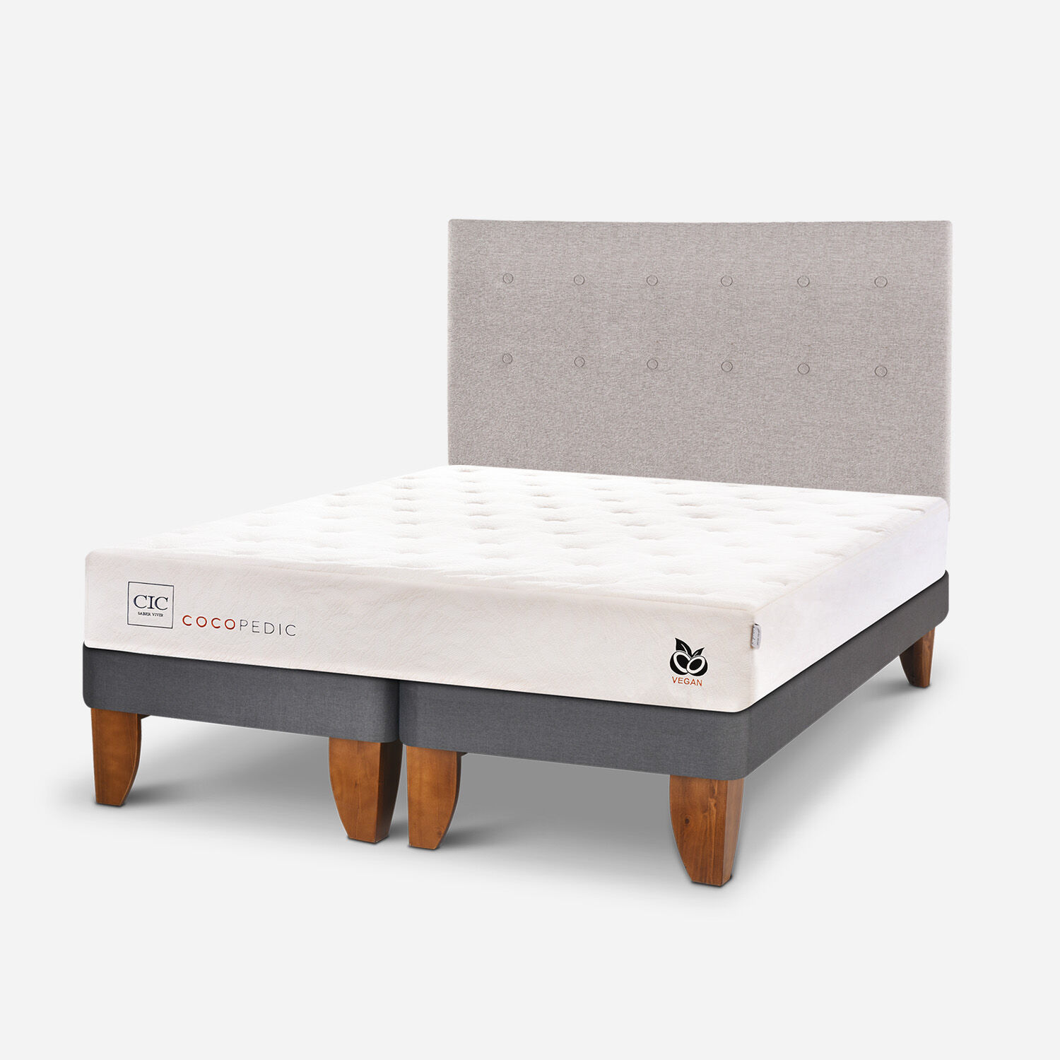 Cama Europea 2 Plazas Cocopedic Base Dividida + Respaldo Tigris