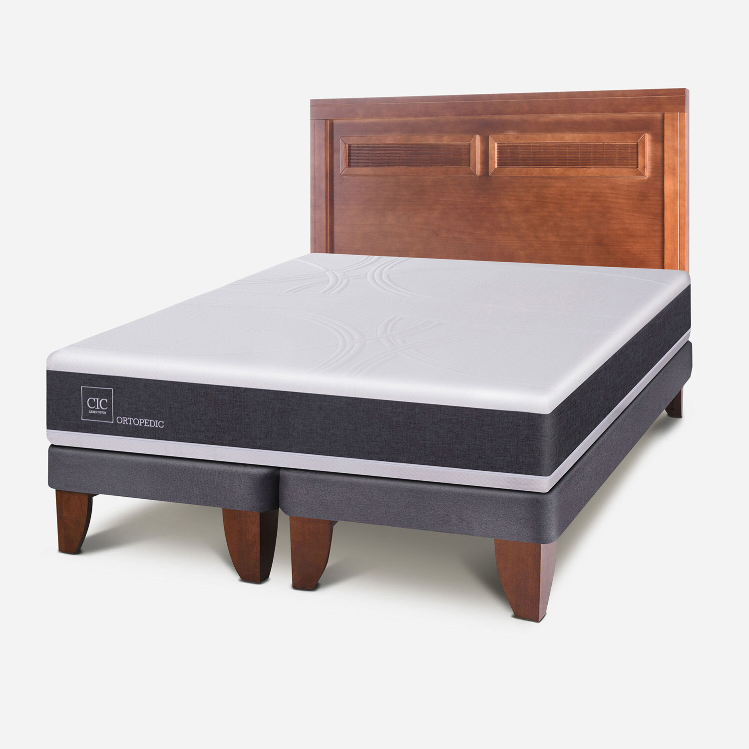 Cama Europea 2 Plazas Ortopedic Base Dividida + Respaldo Mil&aacute;n Caramel