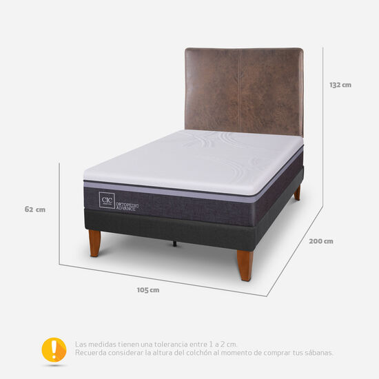 Cama Europea Curve 1.5 Plazas Ortopedic Advance + Respaldo Baker
