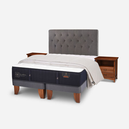 Cama Europea 2 Plazas Premium Base Dividida + Set Kaveri + Plum&oacute;n 100% Pluma de Ganso