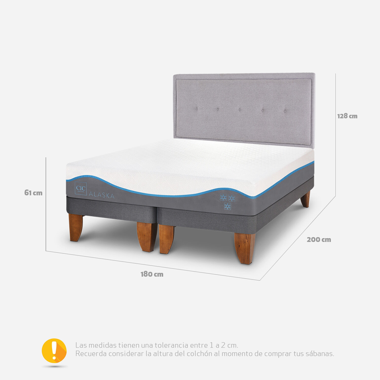 Cama Europea King Alaska + Respaldo Ganges