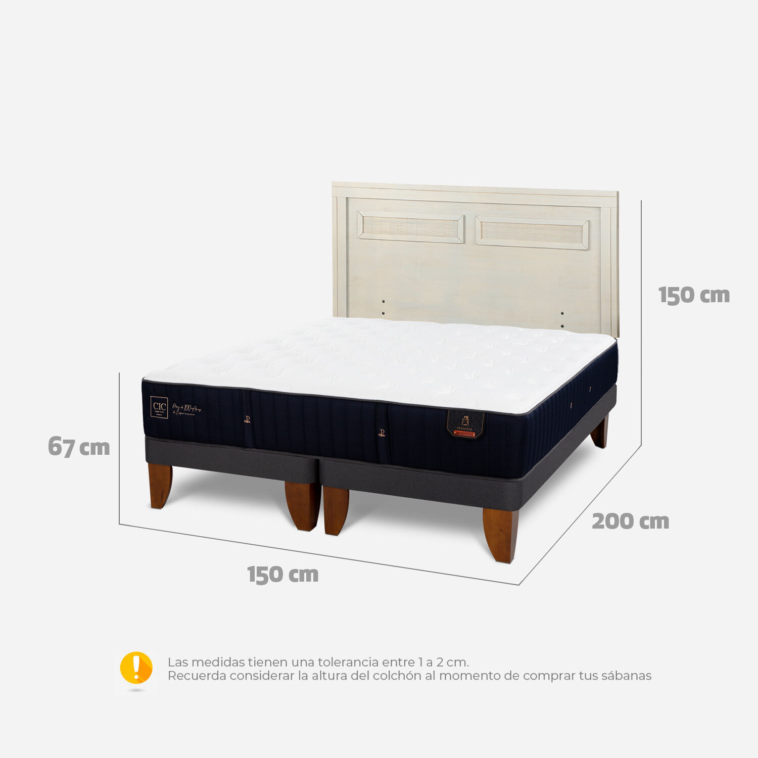 Cama Europea 2 Plazas Premium Base Dividida + Respaldo Mil&aacute;n Alpino