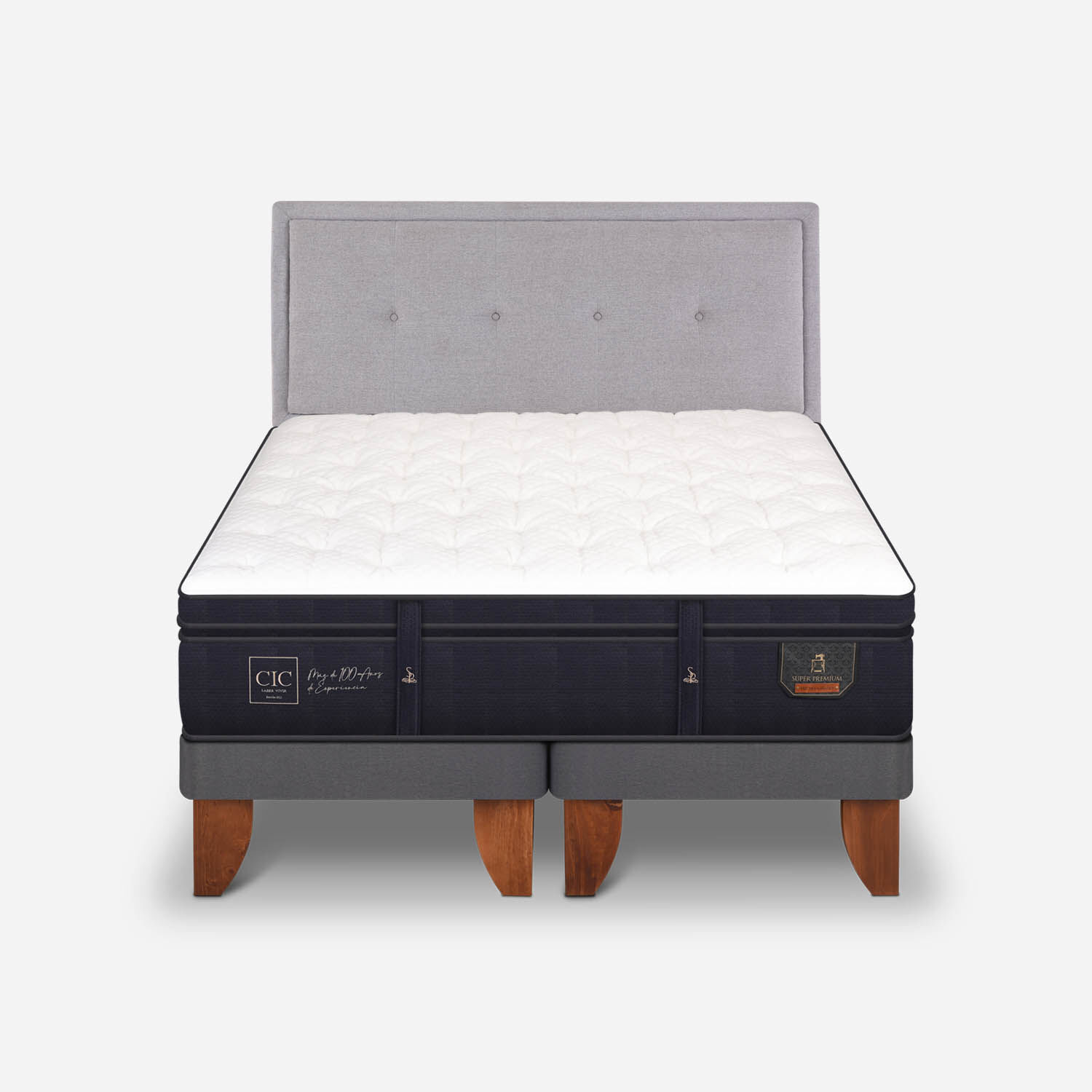 Cama Europea 2 Plazas Super Premium Base Dividida + Respaldo Ganges