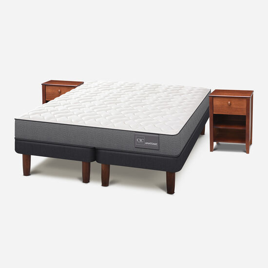 Cama Europea 2 Plazas Base Dividida Anatomic + Veladores Torino Caramel