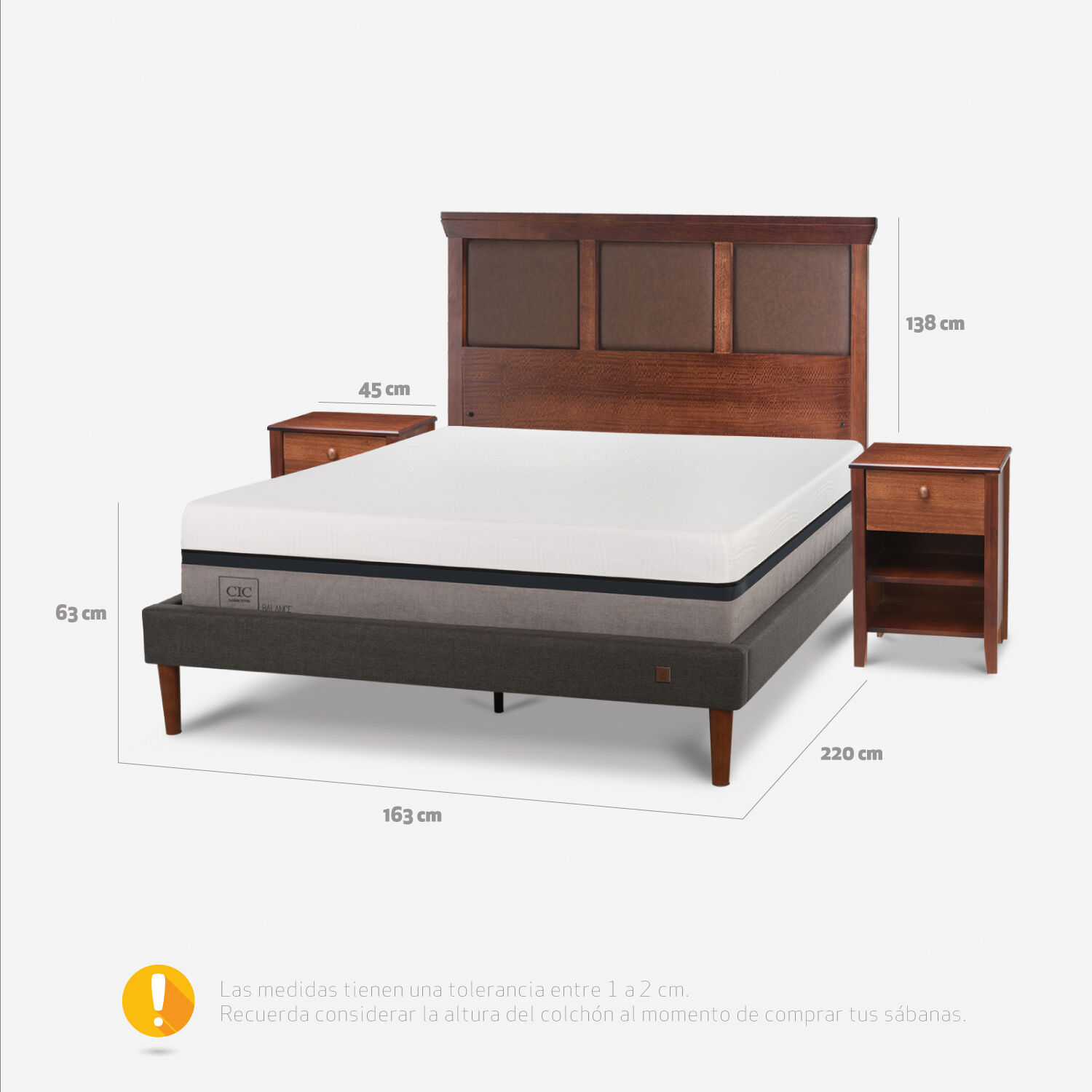Cama Europea Curve 2 Plazas Balance + Set Torino Caramel