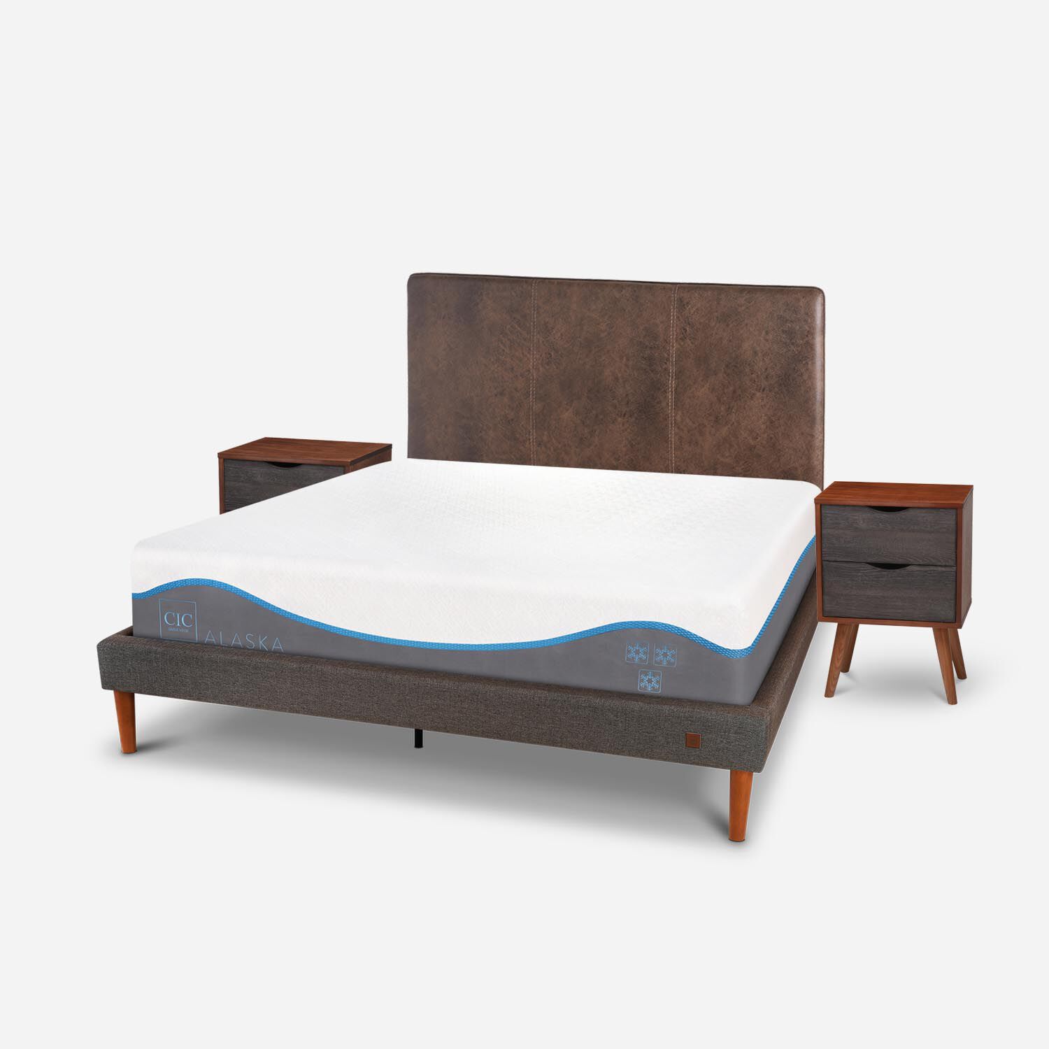 Cama Europea Curve 2 Plazas Alaska + Set Baker
