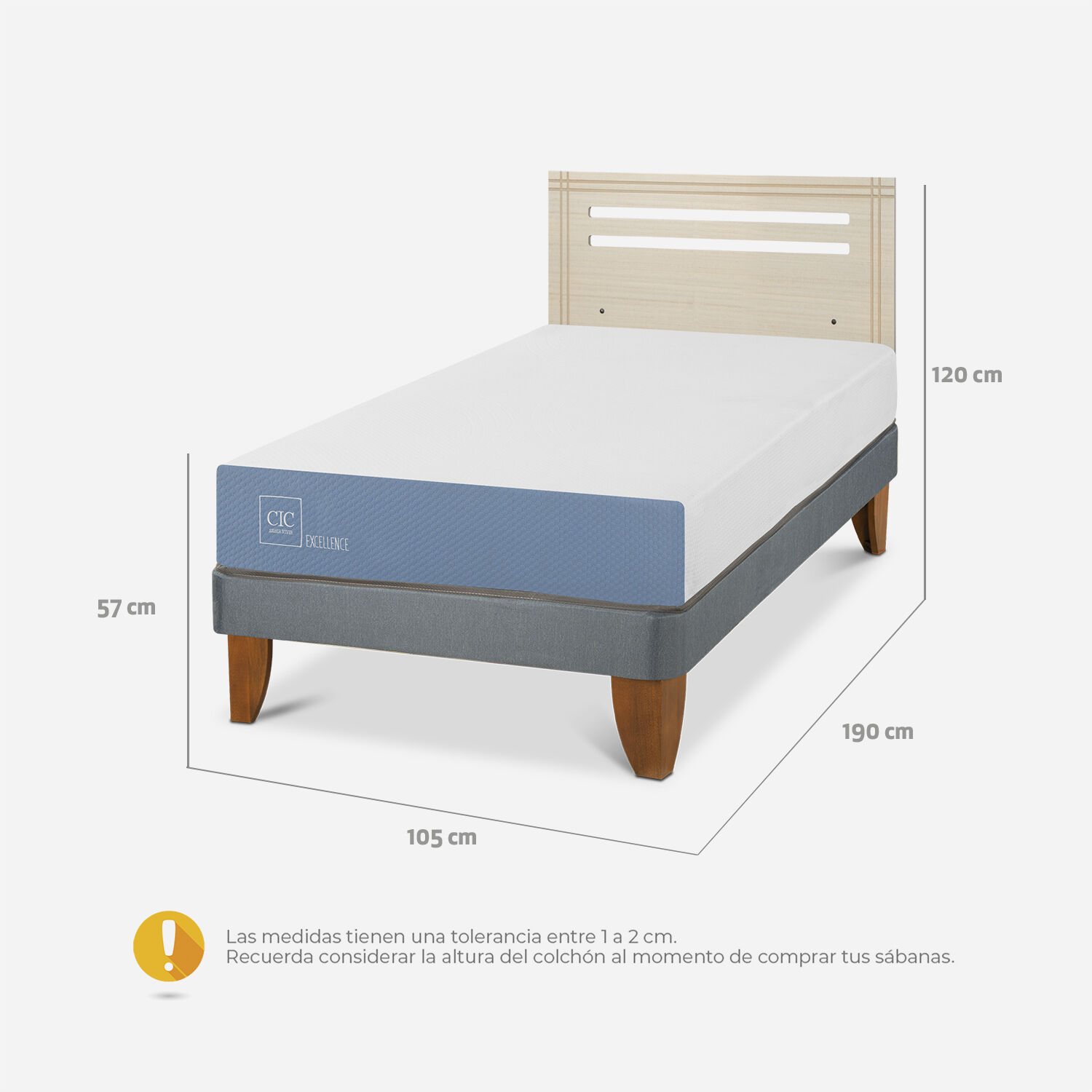 Cama Europea 1,5 Plazas Excellence + Respaldo M&uacute;nich Alpino