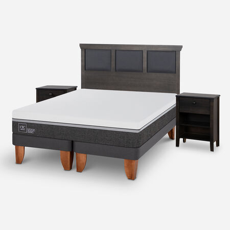 Cama Europea 2 Plazas Ortopedic Advance Base Dividida + Set Torino Gris