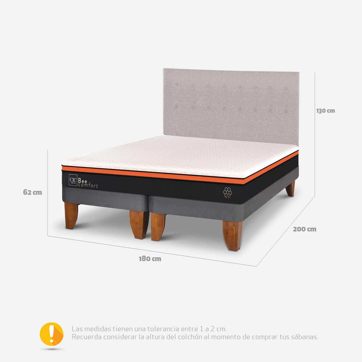 Cama Europea King Bee Comfort + Respaldo Tigris