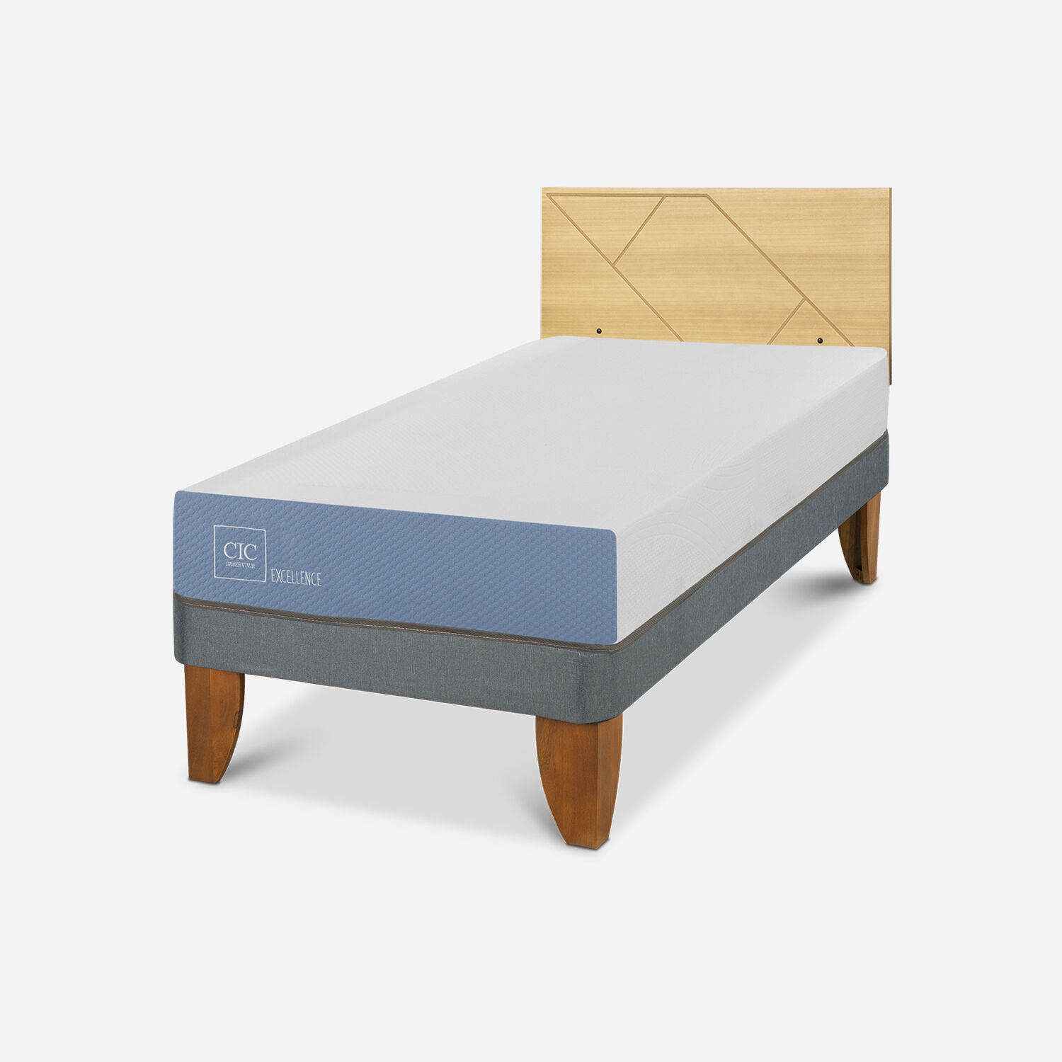 Cama Europea 1 Plaza Excellence + Respaldo Villarrica Mostaza