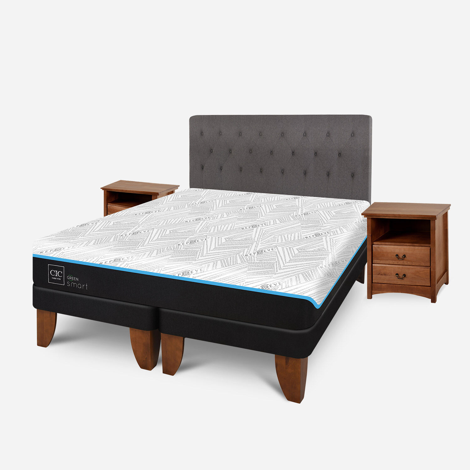 Cama Europea King Infinity Green Base Dividida + Set Kavery