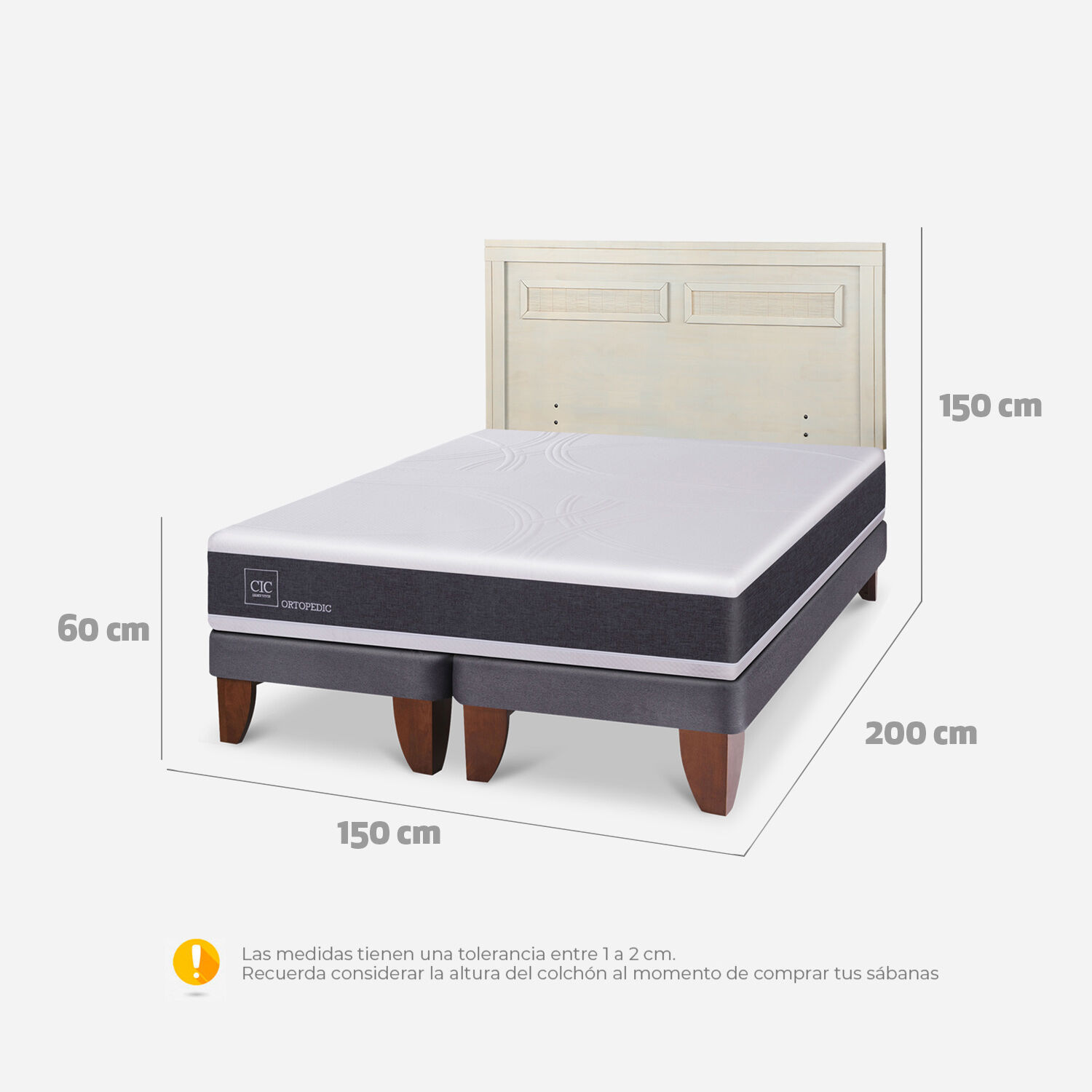 Cama Europea 2 Plazas Ortopedic Base Dividida + Respaldo Mil&aacute;n Alpino