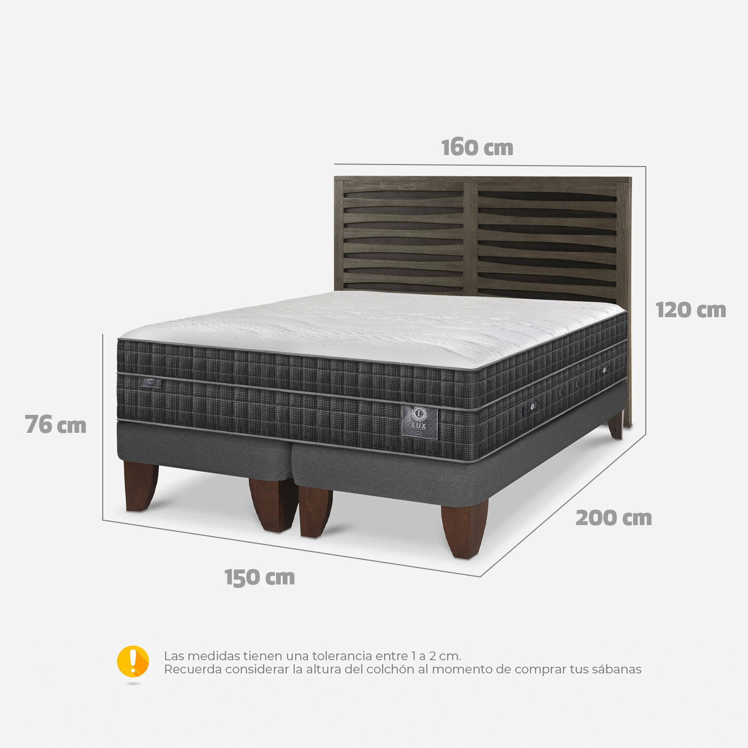 Cama Europea 2 Plazas Lux Base Dividida + Respaldo Rhone