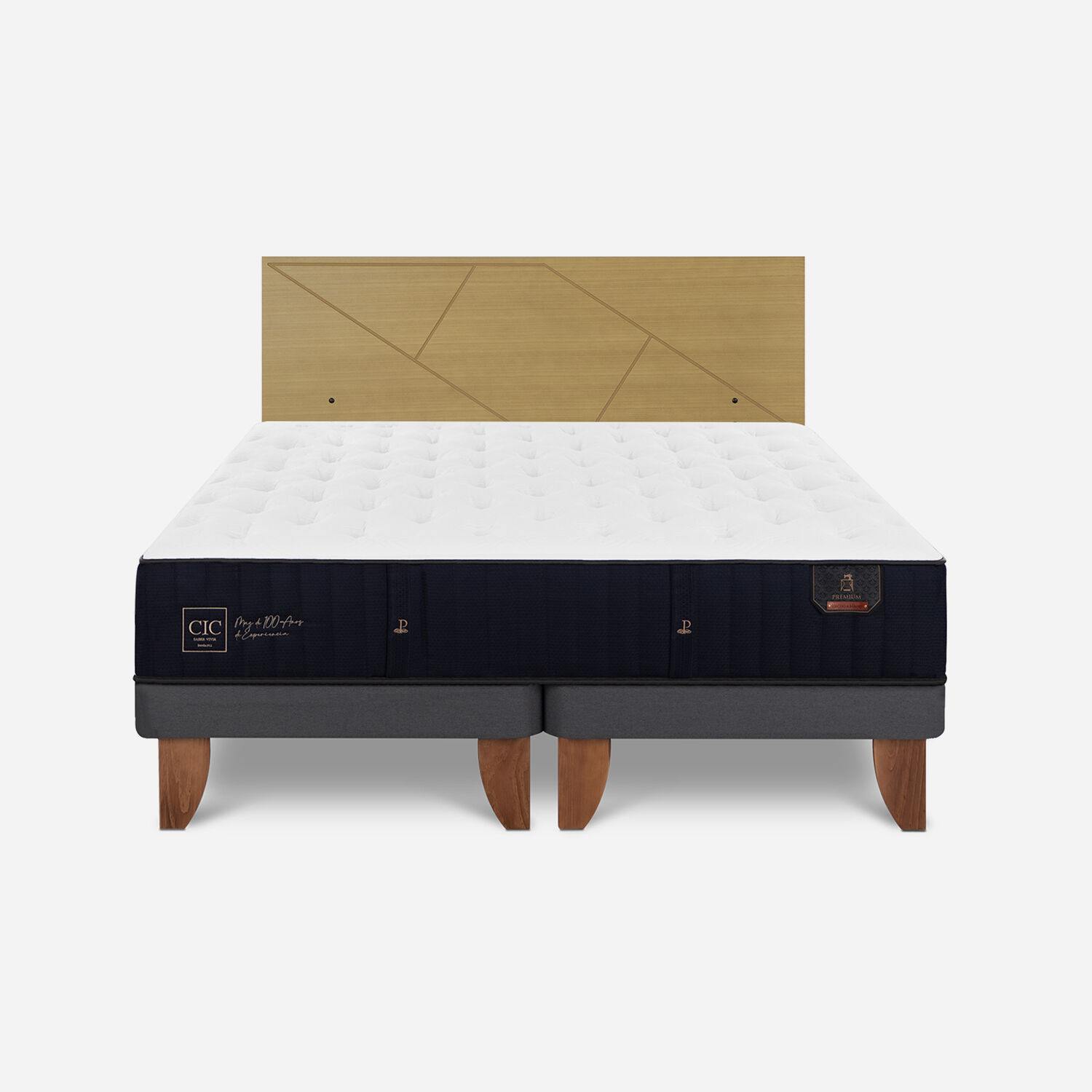 Cama Europea 2 Plazas Premium Base Dividida + Respaldo Villarrica Mostaza