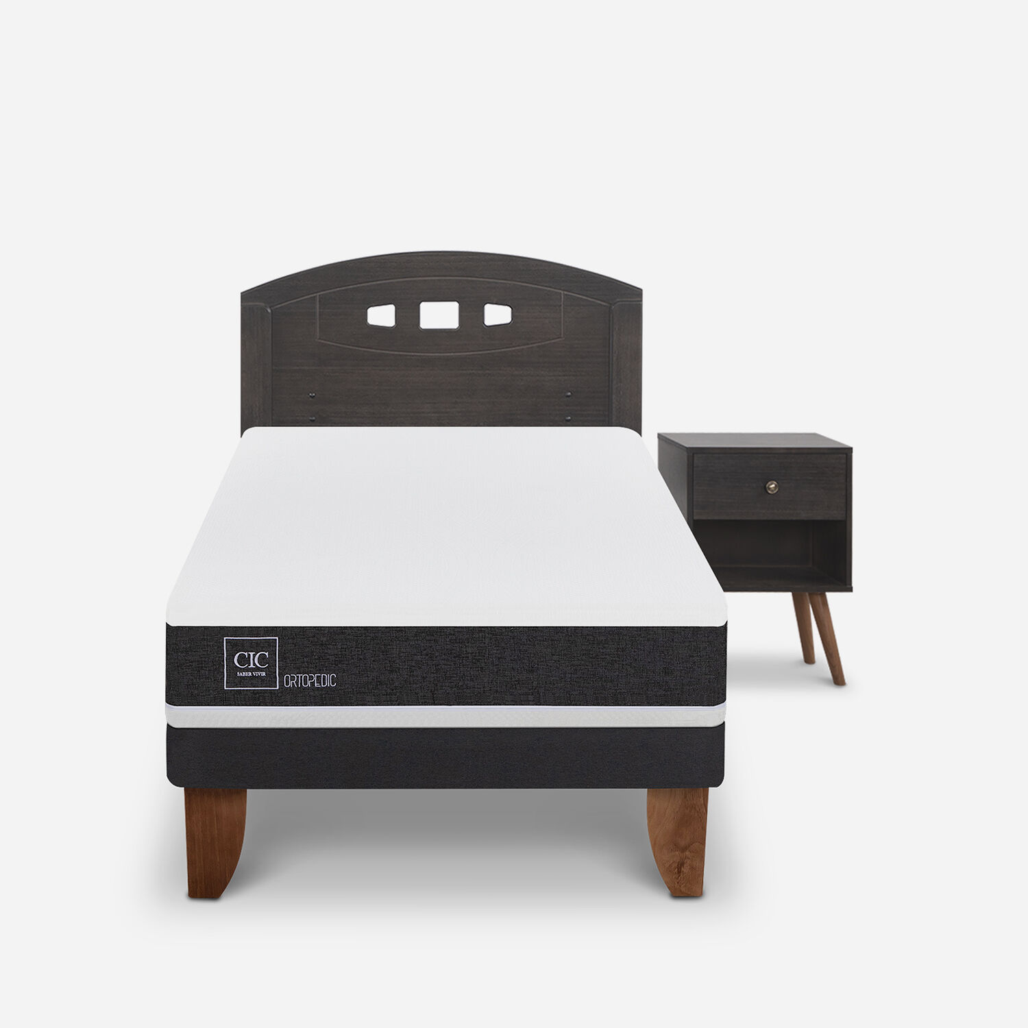 Cama Europea 1,5 Plazas Ortopedic + Set Gales Gris