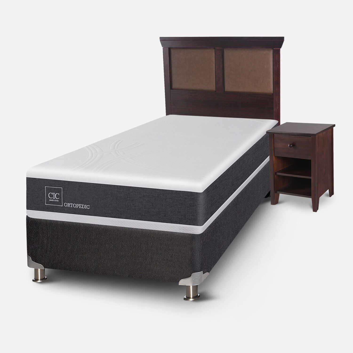 Box Spring 1,5 Plazas Ortopedic 5 Zonas + Set Torino Chocolate