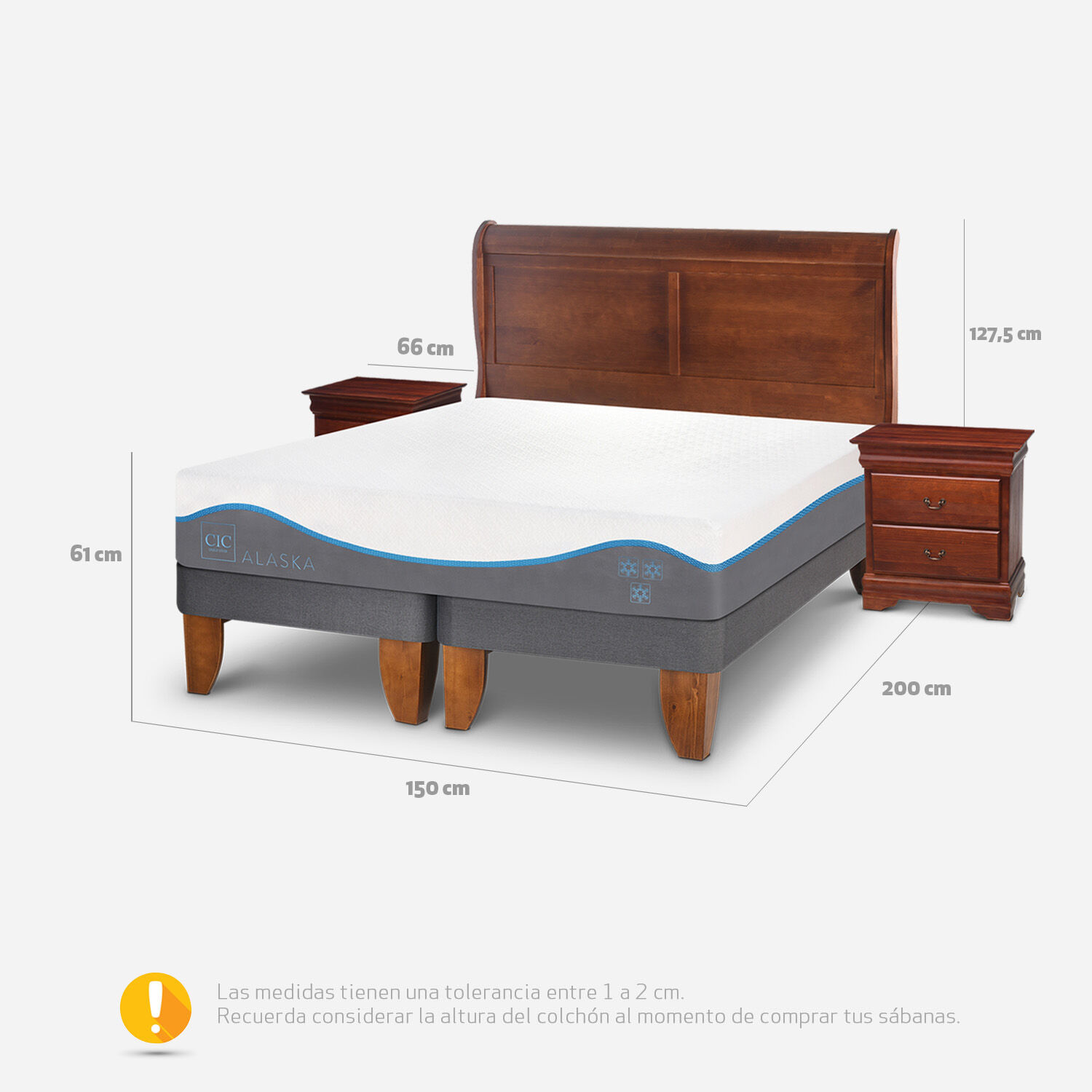 Cama Europea 2 Plazas Alaska Base Dividida + Set Miro