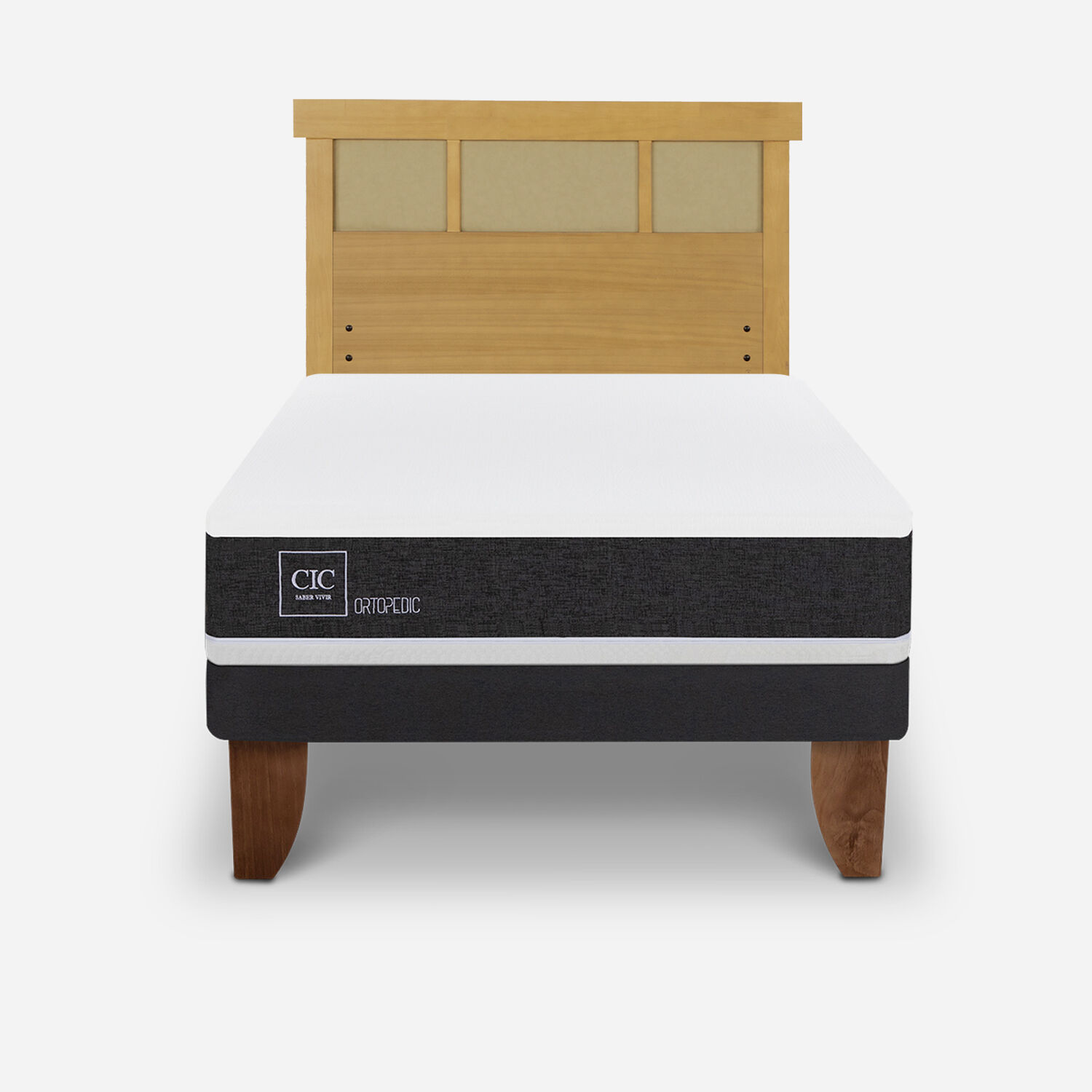 Cama Europea 1,5 Plazas Ortopedic + Respaldo Dubl&iacute;n Mostaza