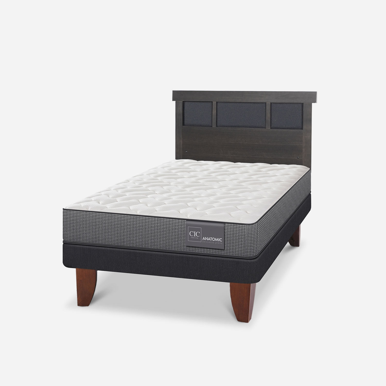 Cama Europea 1,5 Plazas Anatomic + Respaldo Dubl&iacute;n Gris