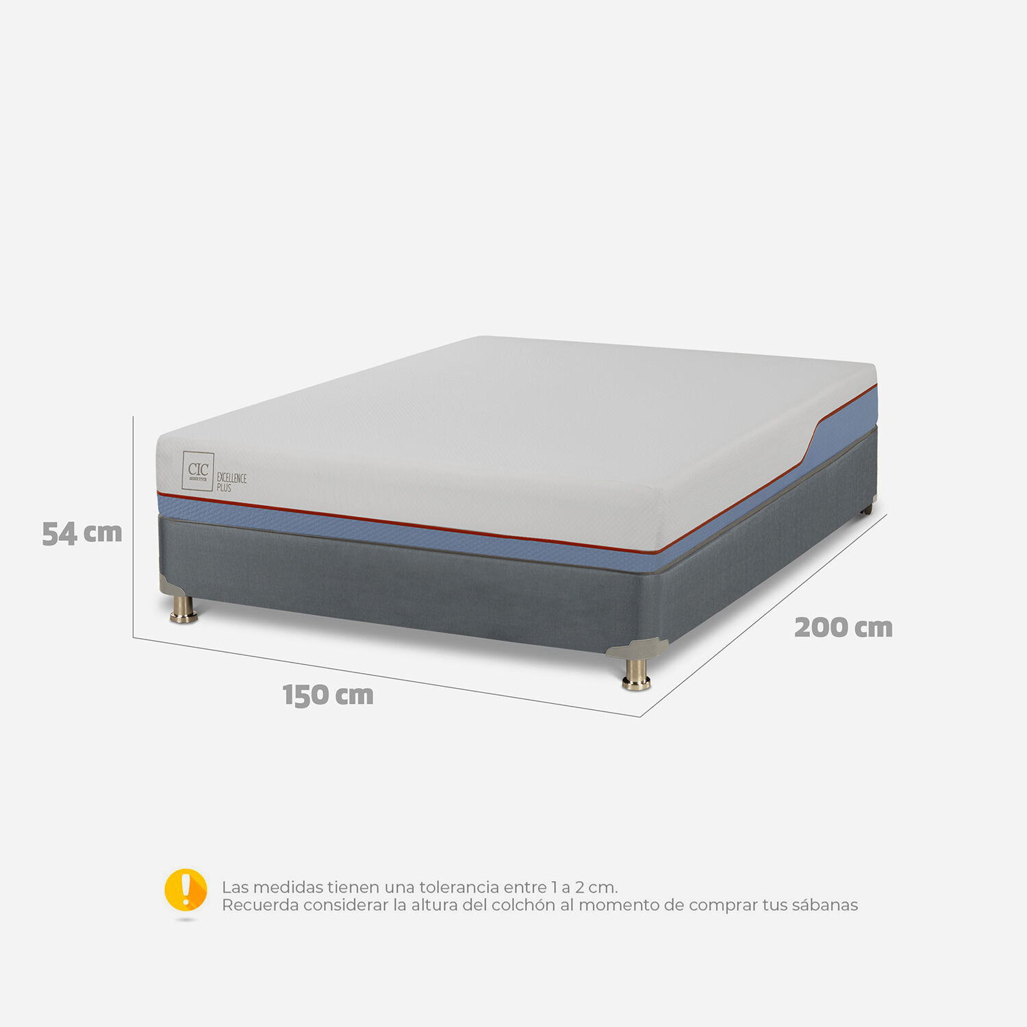 Cama Americana 2 Plazas Excellence Plus Base Normal + Plum&oacute;n