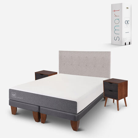 Cama Europea 2 Plazas Smart Base Dividida + Set Tigris
