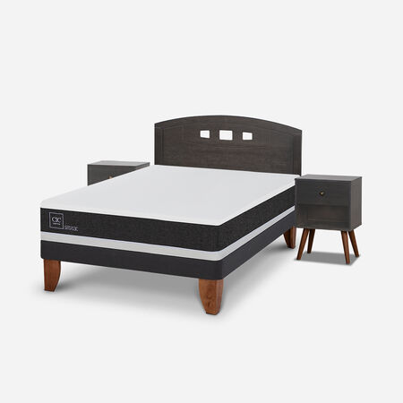 Cama Europea 2 Plazas Ortopedic Base Normal + Set Gales Gris