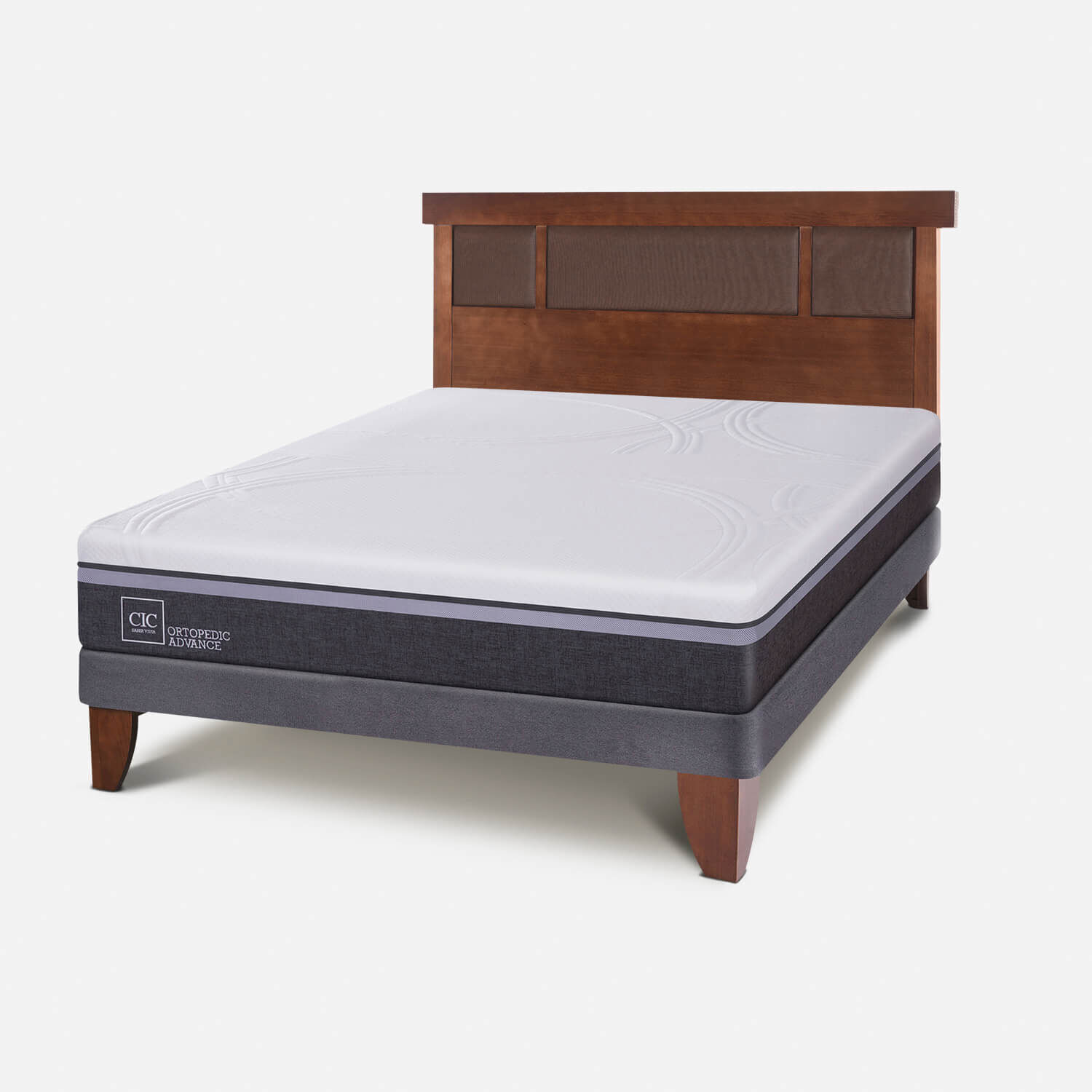 Cama Europea 2 Plazas Ortopedic Advance Base Normal + Respaldo Dubl&iacute;n Caramel