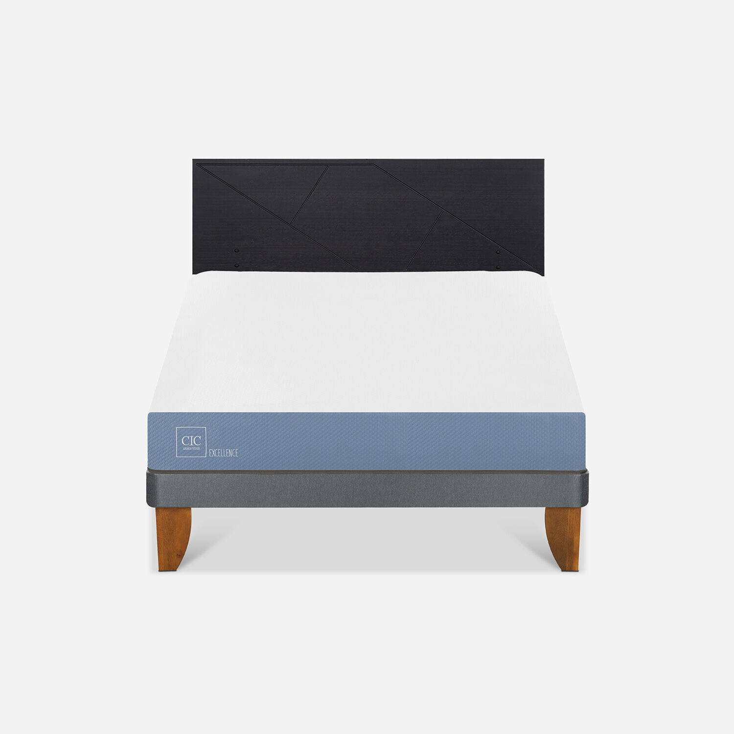 Cama Europea 2 Plazas Excellence Base Normal + Respaldo Villarrica Negro