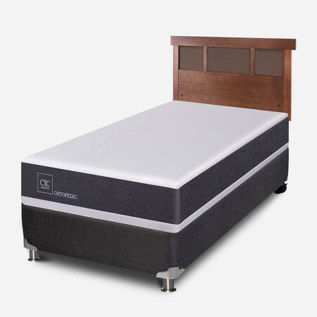Box Spring 1 Plaza Ortopedic 5 Zonas + Respaldo Dubl&iacute;n Caramel