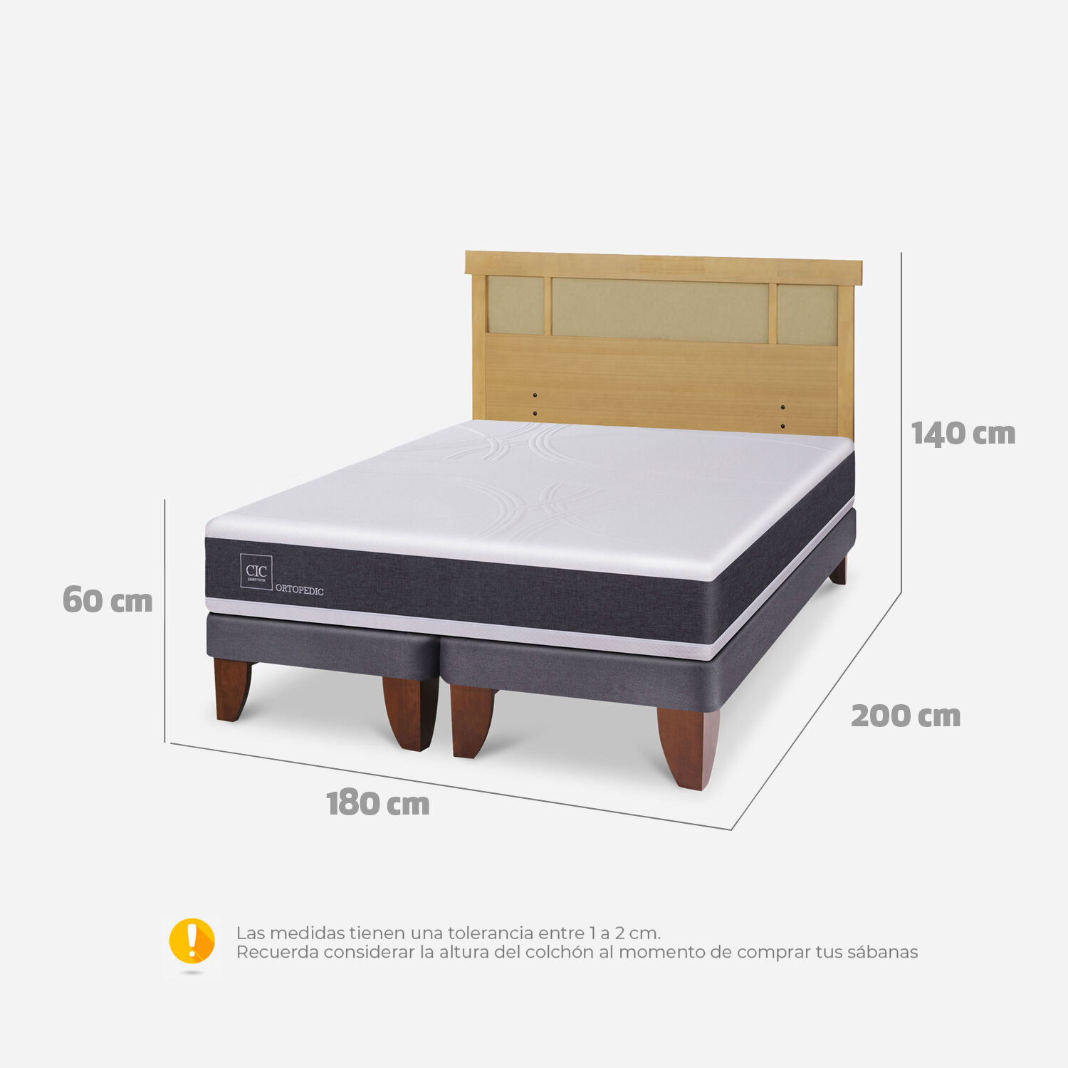 Cama Europea King Ortopedic + Respaldo Dubl&iacute;n Mostaza
