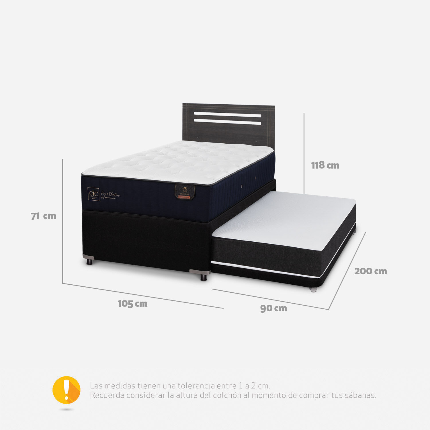 Cama Nido Div&aacute;n Premium + Respaldo M&uacute;nich Gris