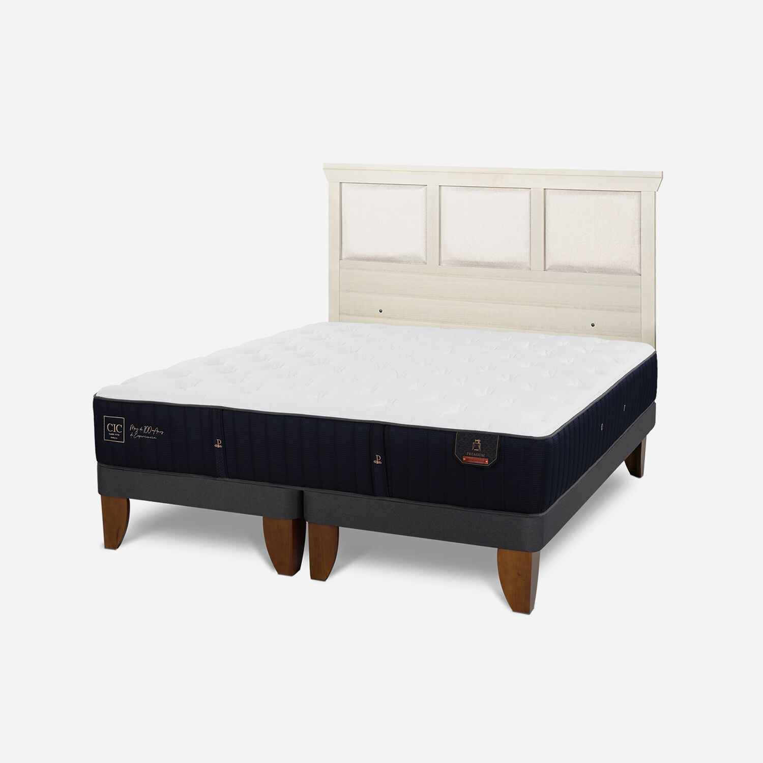 Cama Europea 2 Plazas Premium Base Dividida + Respaldo Torino Alpino