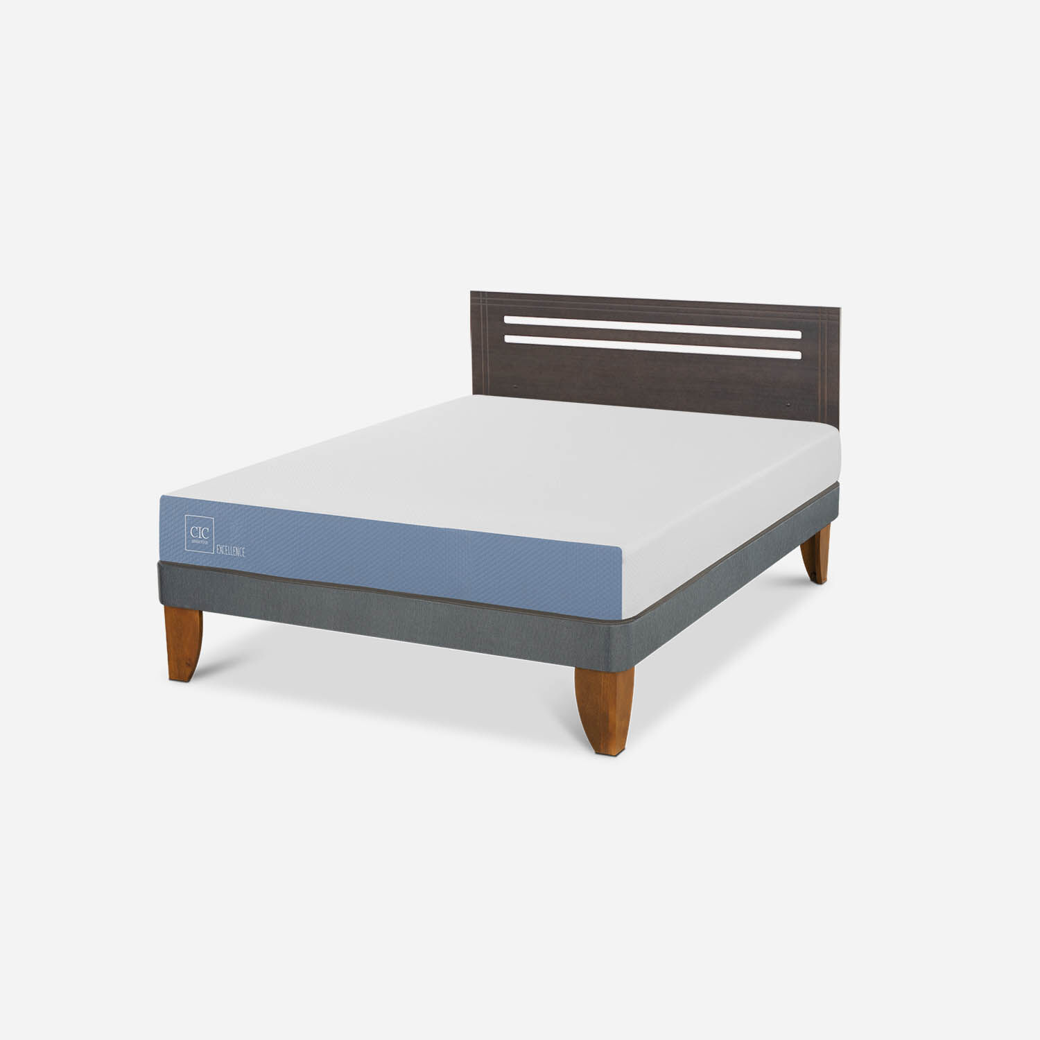 Cama Europea 2 Plazas Excellence Base Normal + Respaldo M&uacute;nich Gris