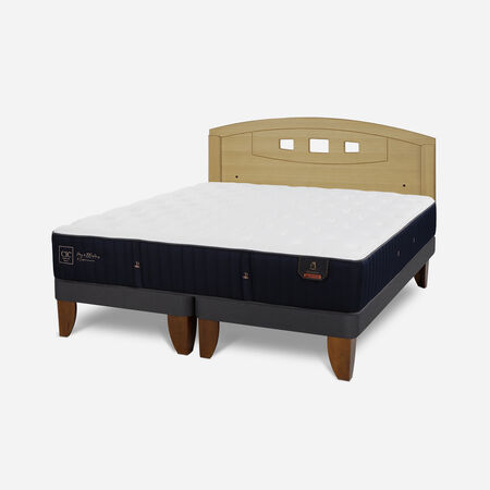 Cama Europea 2 Plazas Premium Base Dividida + Respaldo Gales Mostaza