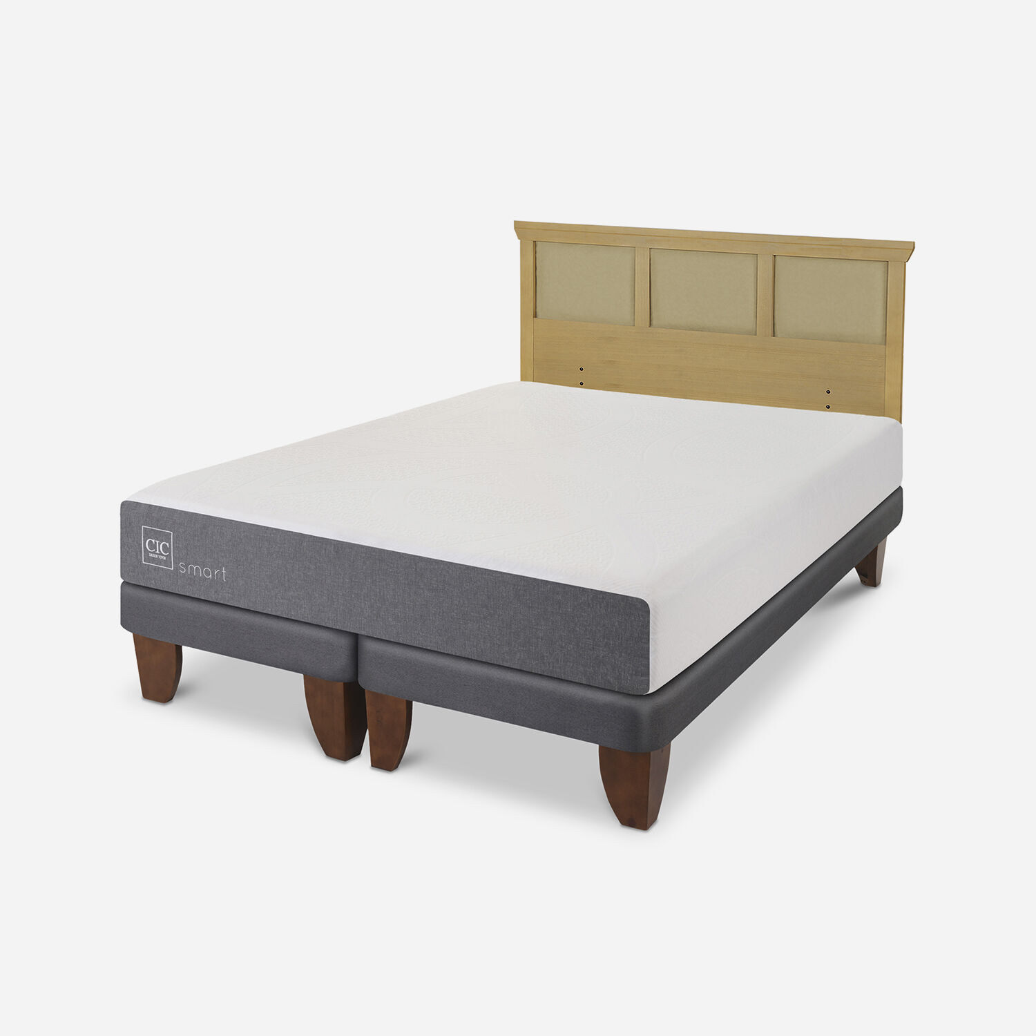 Cama Europea 2 Plazas Smart Base Dividida + Respaldo Torino Mostaza