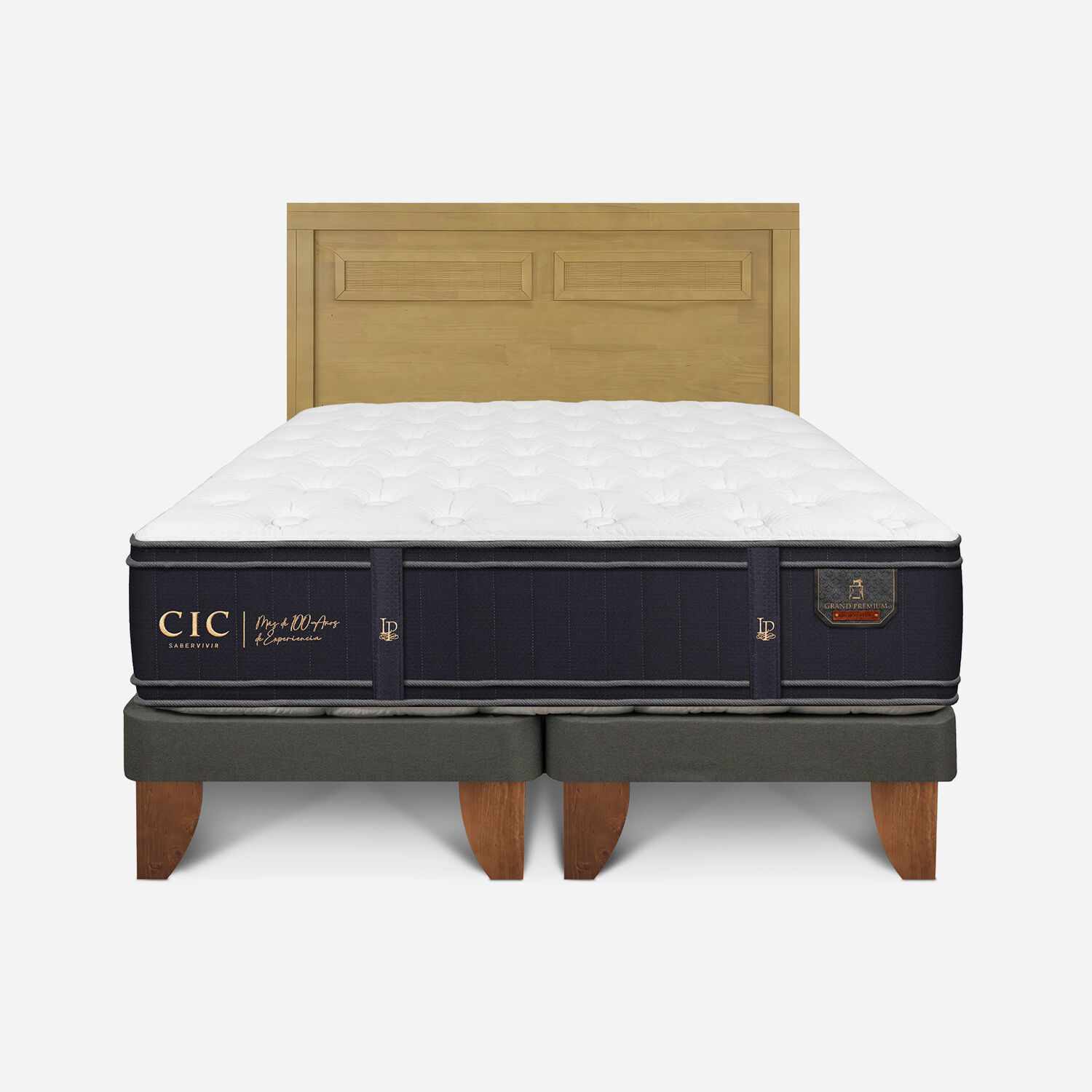 Cama Europea King Grand Premium + Respaldo Mil&aacute;n Mostaza
