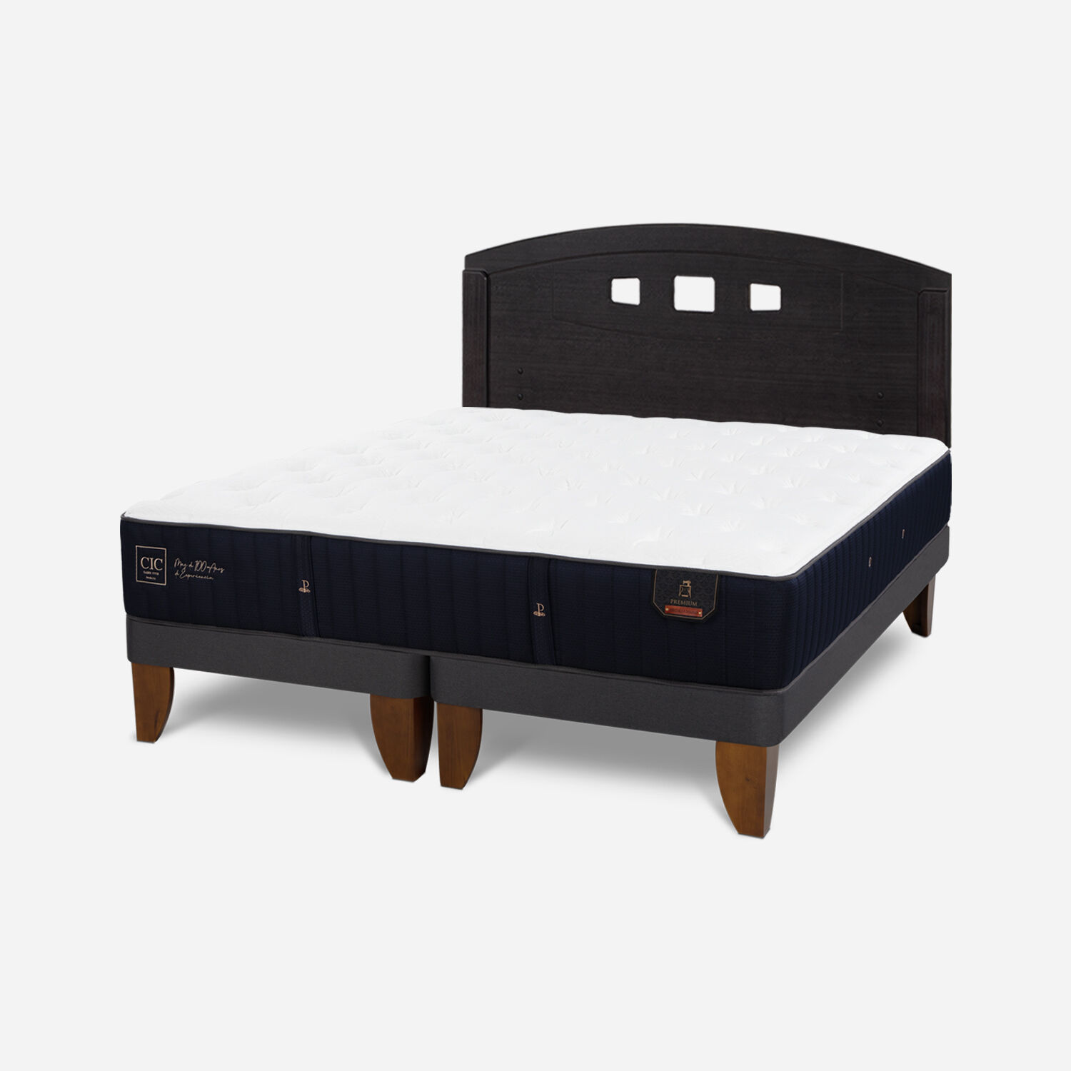 Cama Europea 2 Plazas Premium Base Dividida + Respaldo Gales Negro