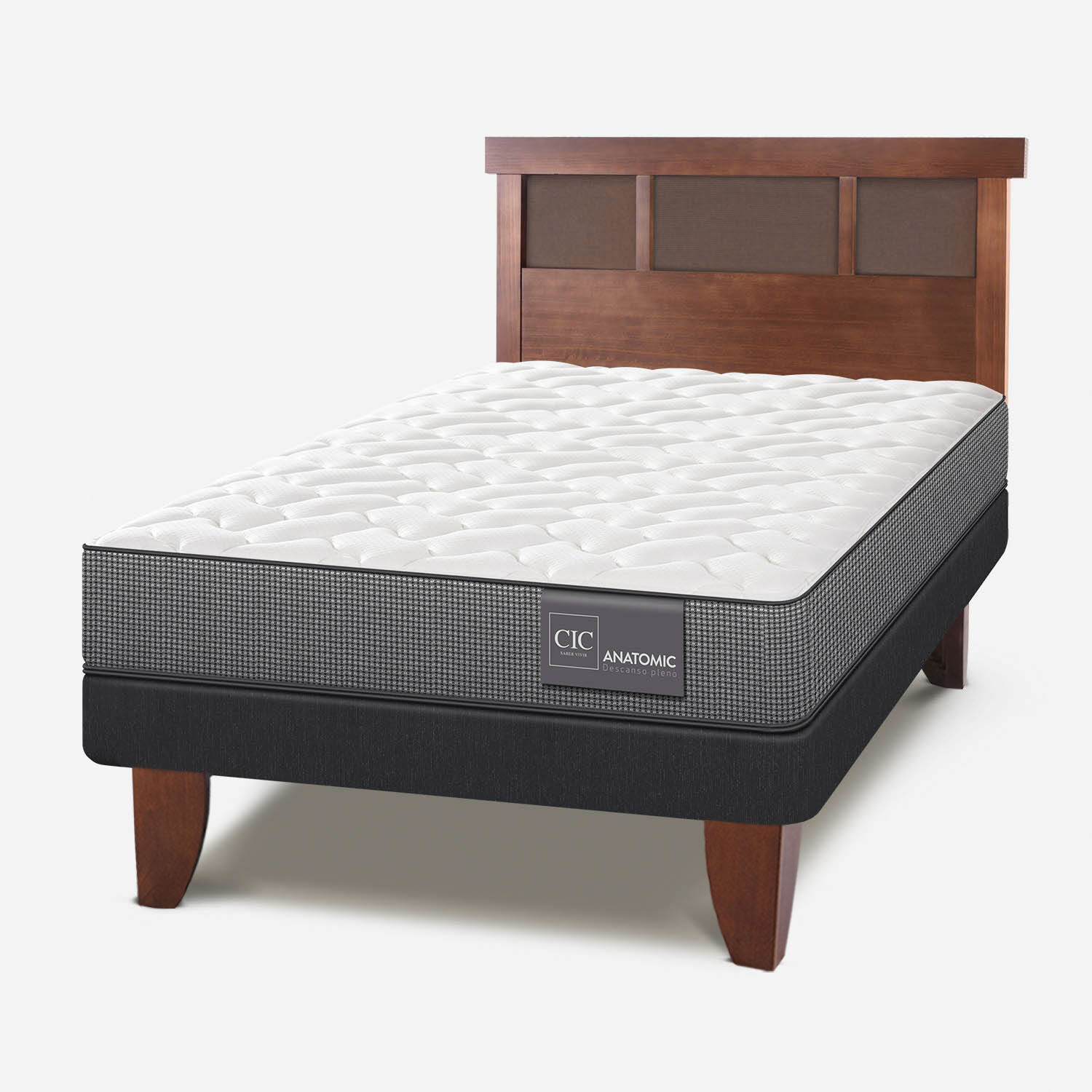Cama Europea 1,5 Plazas Anatomic + Respaldo Dubl&iacute;n Caramel