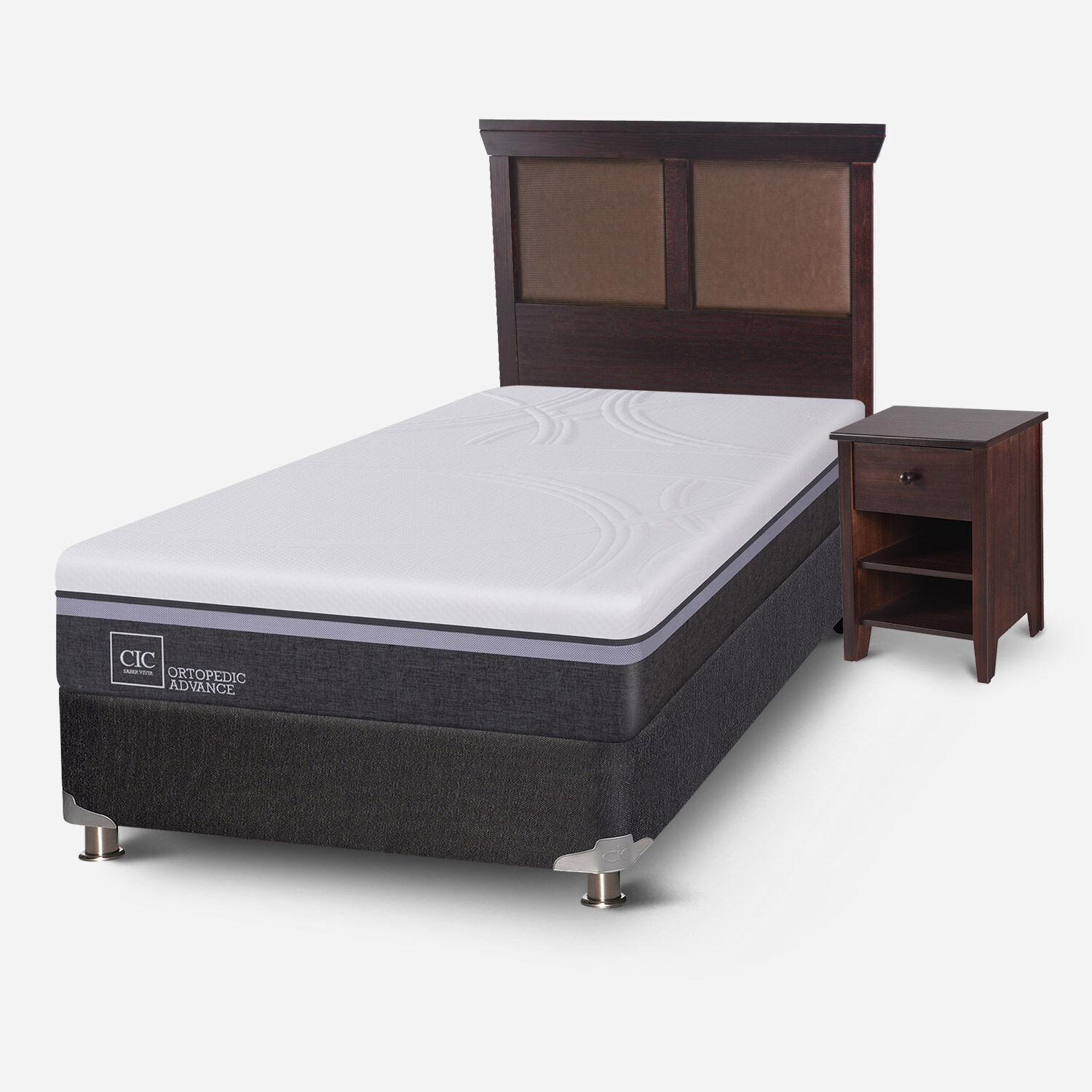 Box Spring 1,5 Plazas Ortopedic Advance 5 Zonas + Set Torino Chocolate