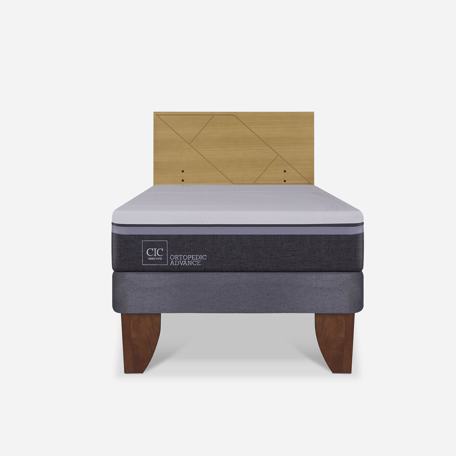 Cama Europea 1,5 Plazas Ortopedic Advance + Respaldo Villarrica Mostaza