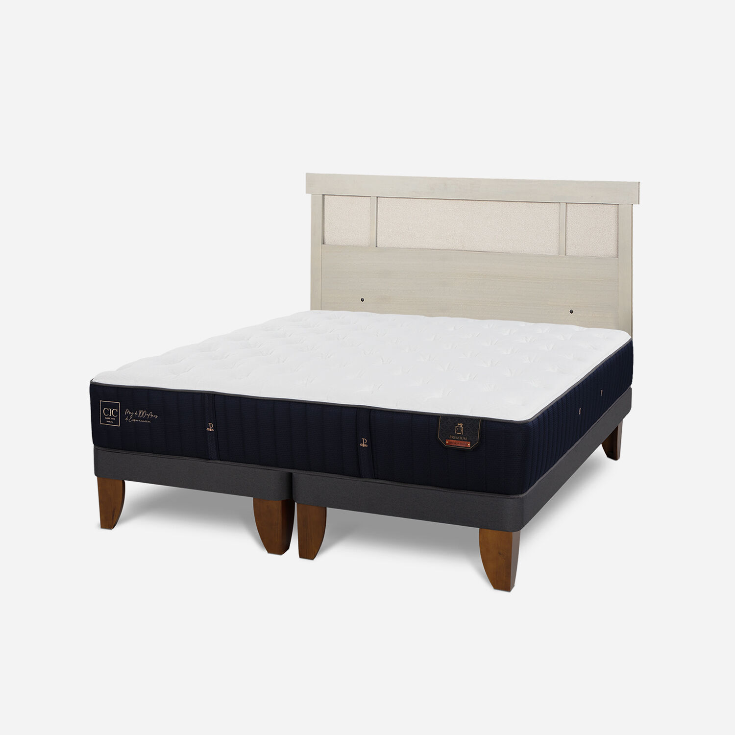 Cama Europea 2 Plazas Premium Base Dividida + Respaldo Dubl&iacute;n Alpino
