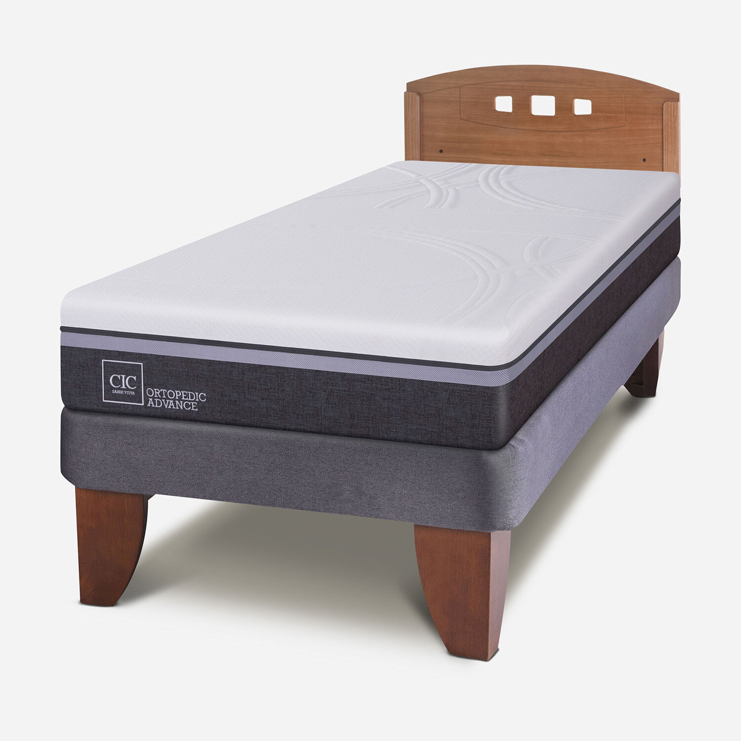 Cama Europea 1,5 Plazas Ortopedic Advance + Respaldo Gales Caramel