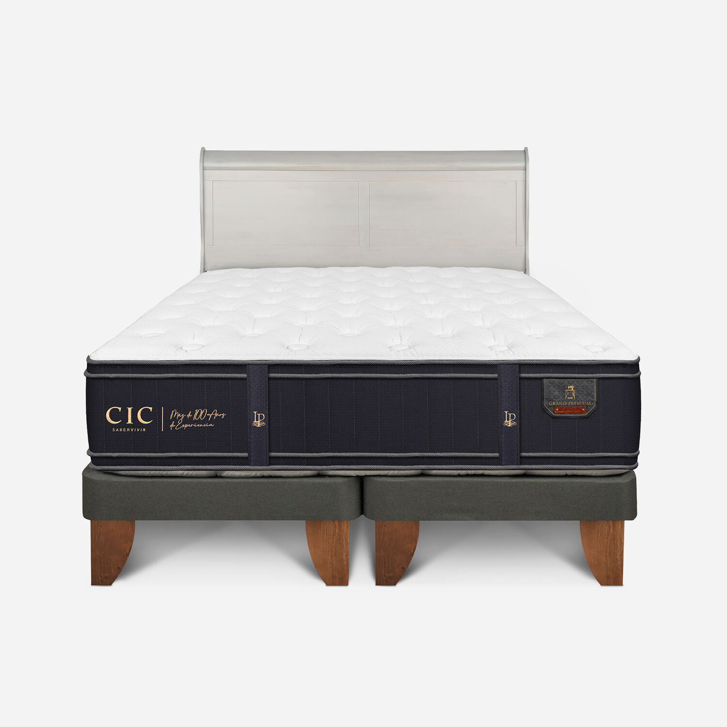 Cama Europea 2 Plazas Grand Premium Base Dividida + Respaldo Mir&oacute; Alpino