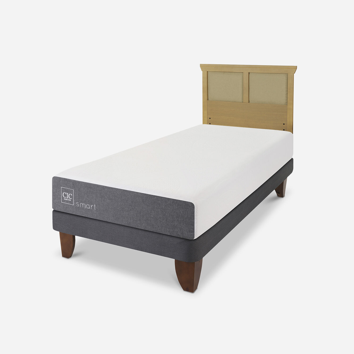 Cama Europea 1 Plaza Smart + Respaldo Torino Mostaza