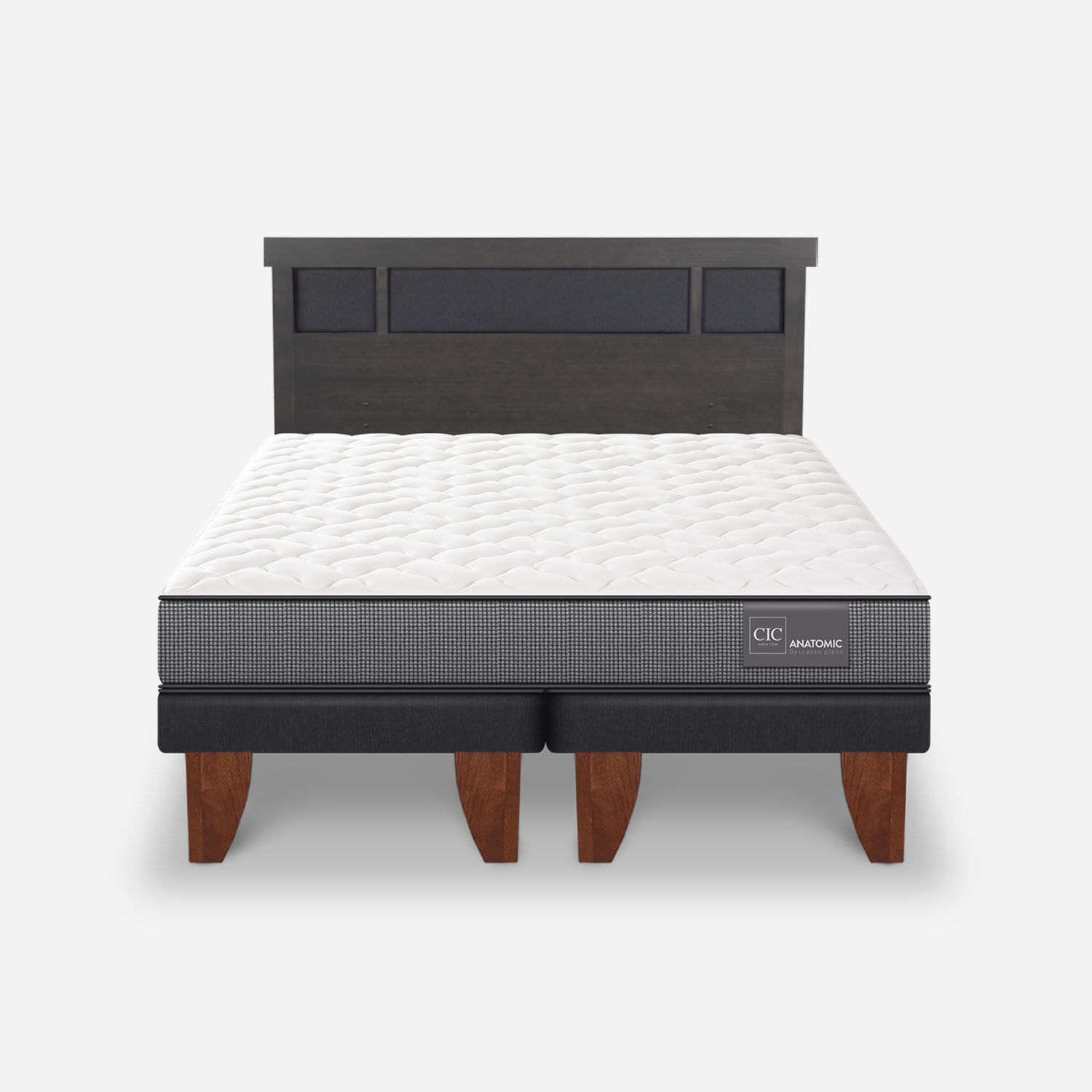 Cama Europea 2 Plazas Anatomic Base Dividida + Respaldo Dubl&iacute;n Gris