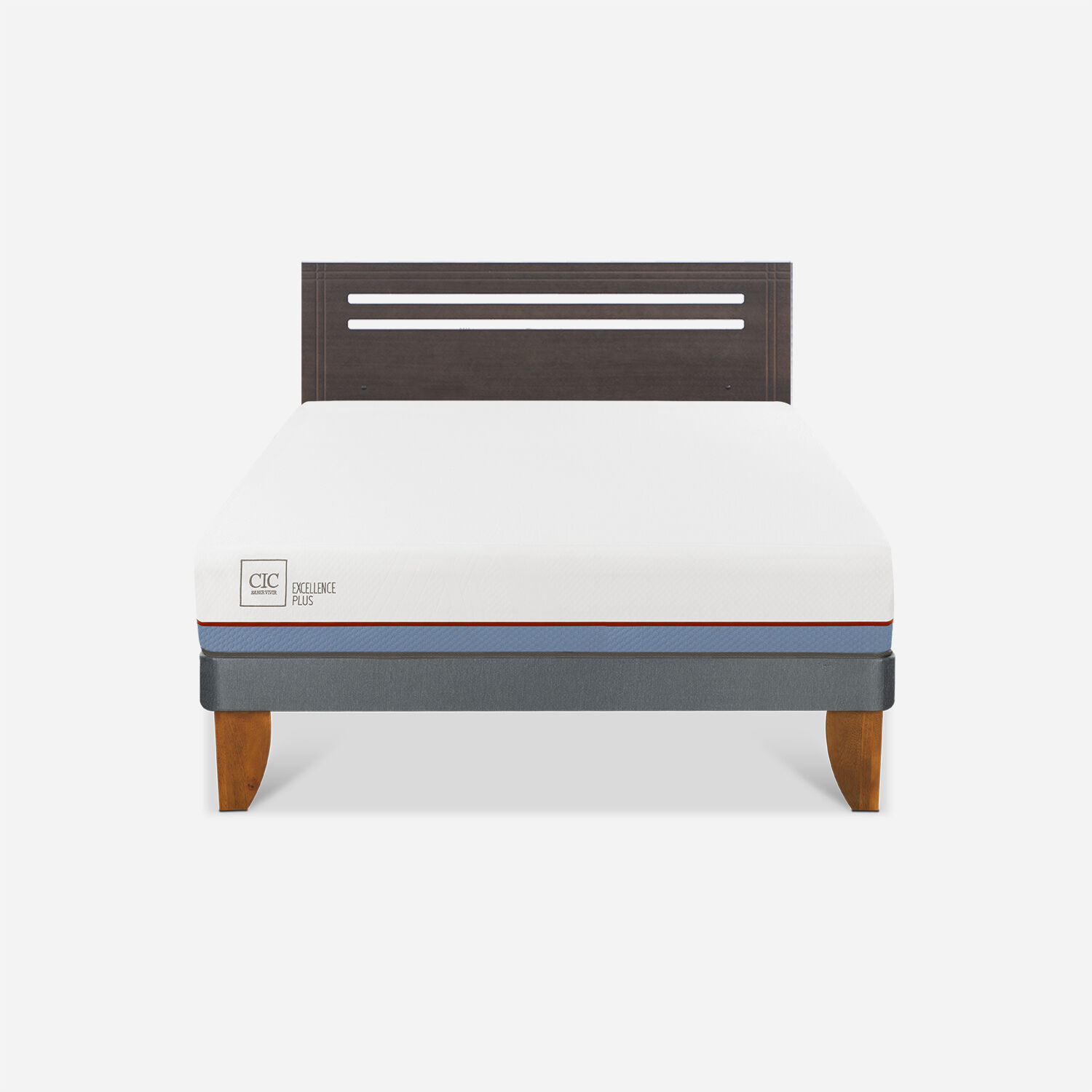 Cama Europea 2 Plazas Excellence Base Normal + Respaldo M&uacute;nich Gris
