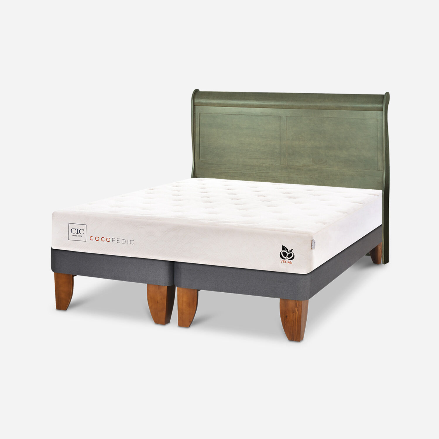Cama Europea 2 Plazas Cocopedic Base Dividida + Respaldo Mir&oacute; Olivo